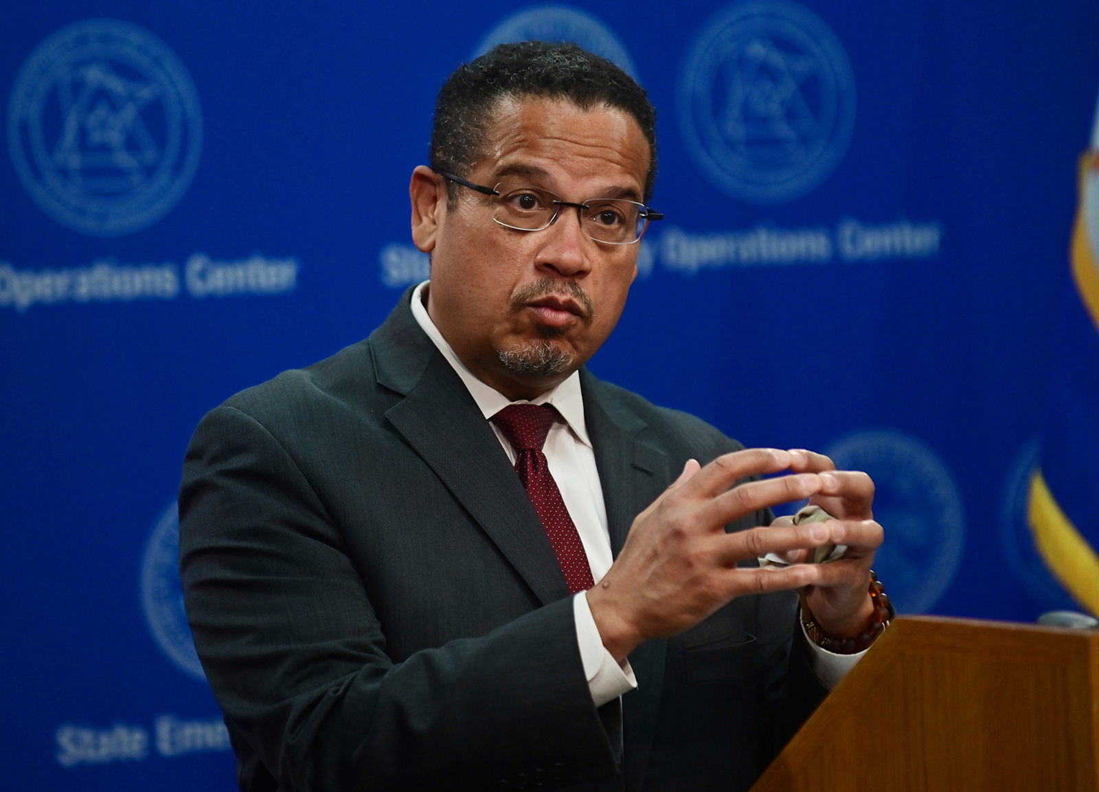 Minnesota Attorney General Keith Ellison answers questions about the investigation into the death of George Floyd in St. Paul, Minnesota, on May 27.