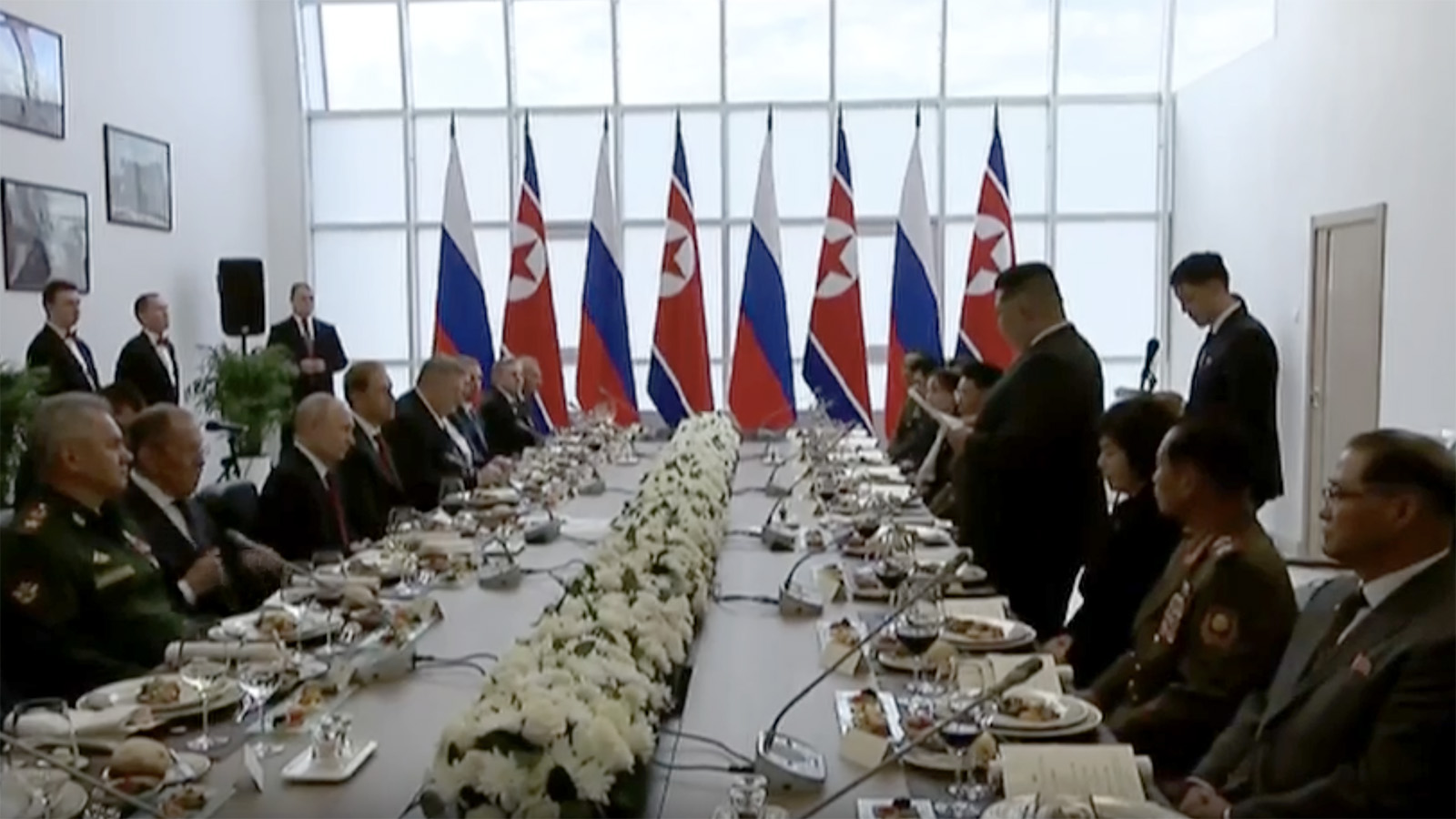 Russia hosts a state dinner for North Korean president Kim Jong Un on September 13.
