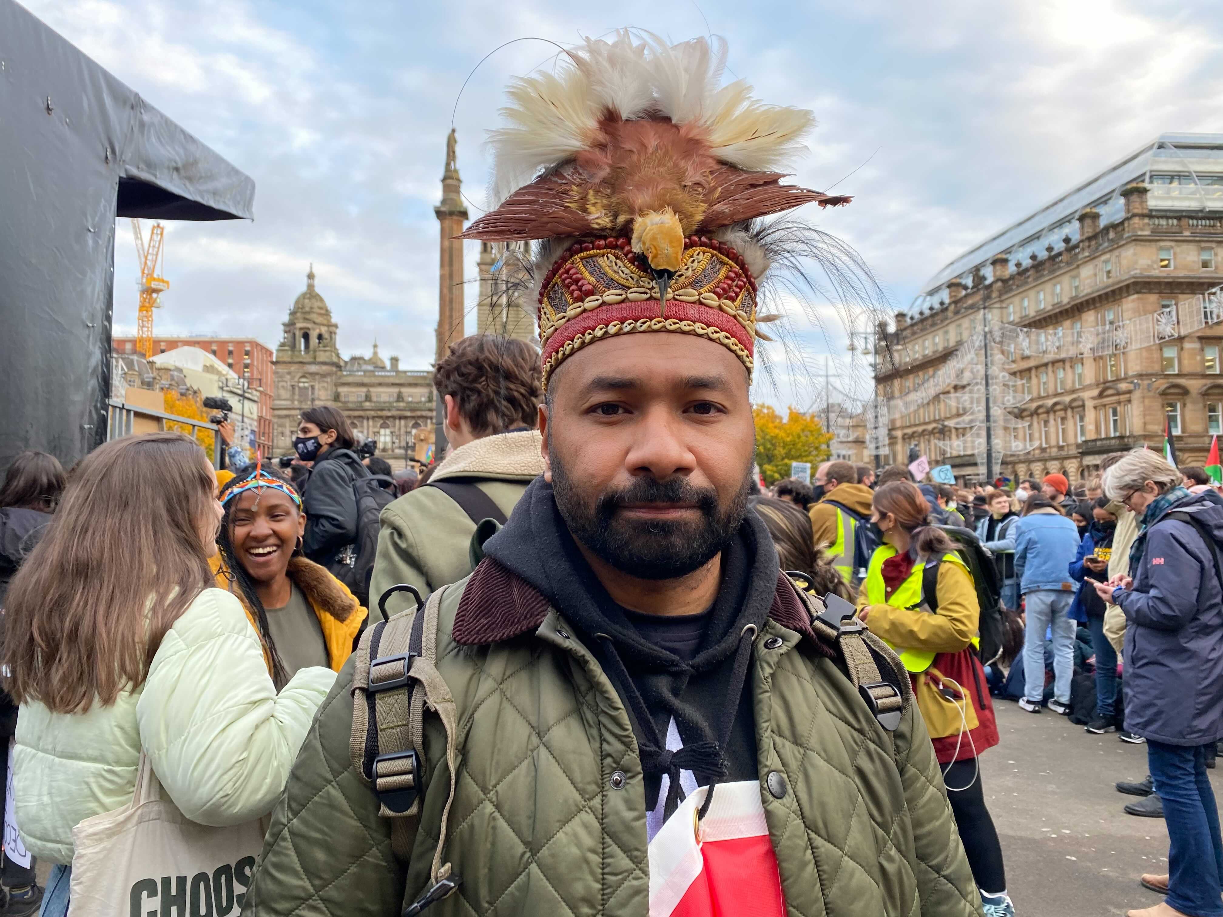 Raki Ap, 37, was one of the speakers addressing a crowd of climate activists in Glasgow on Friday.