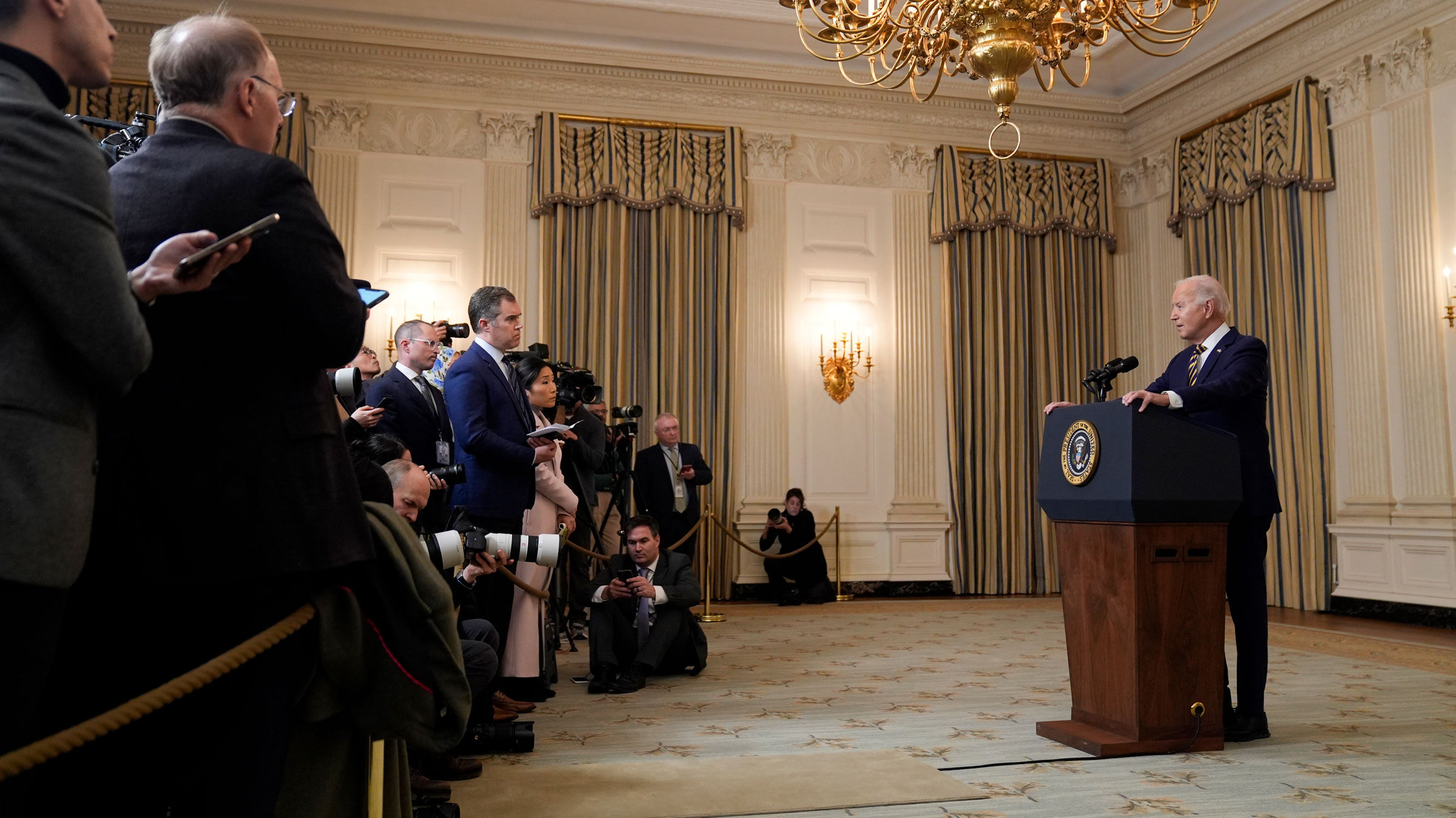 President Joe Biden delivers remarks at the White House on Tuesday.