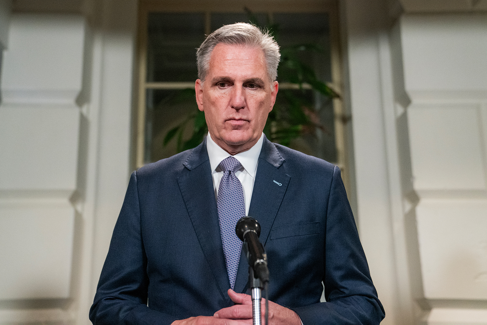 House Speaker Kevin McCarthy speaks to members of the press on September 30, in Washington, DC.