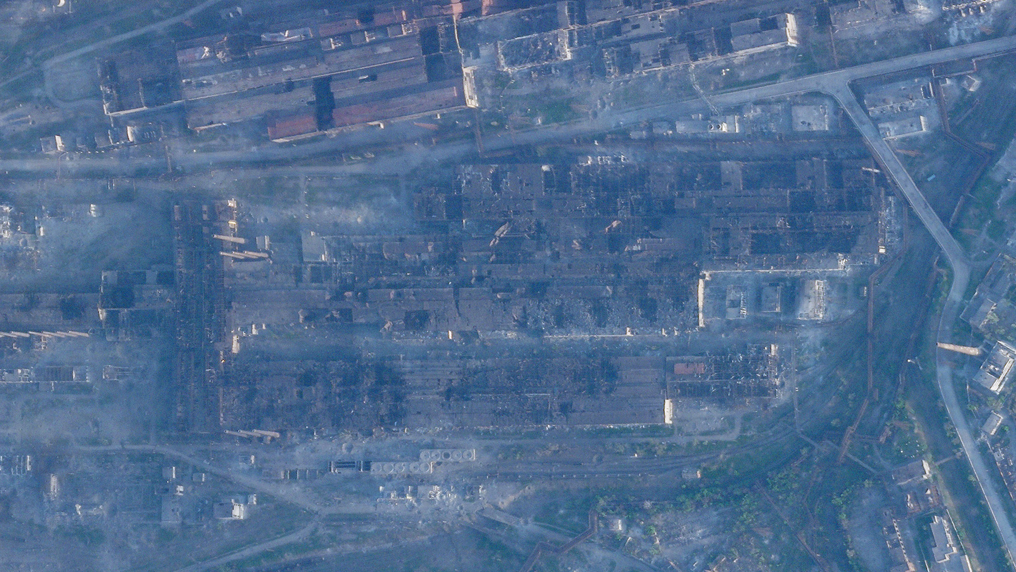 This satellite image shows damage at the Azovstal steelworks in Mariupol, Ukraine, on May 4.