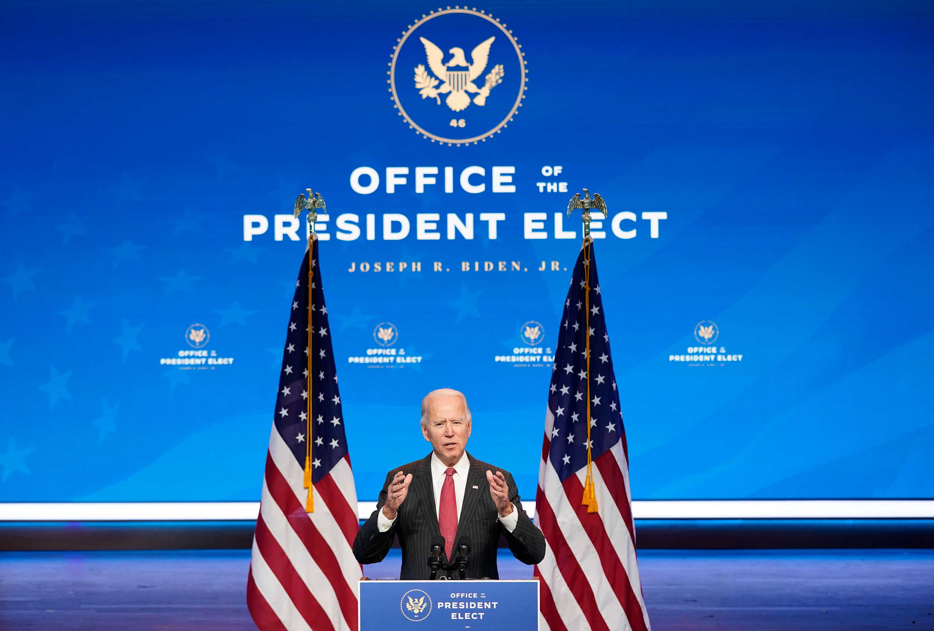 President-elect Joe Biden speaks on November 19 in Wilmington, Delaware