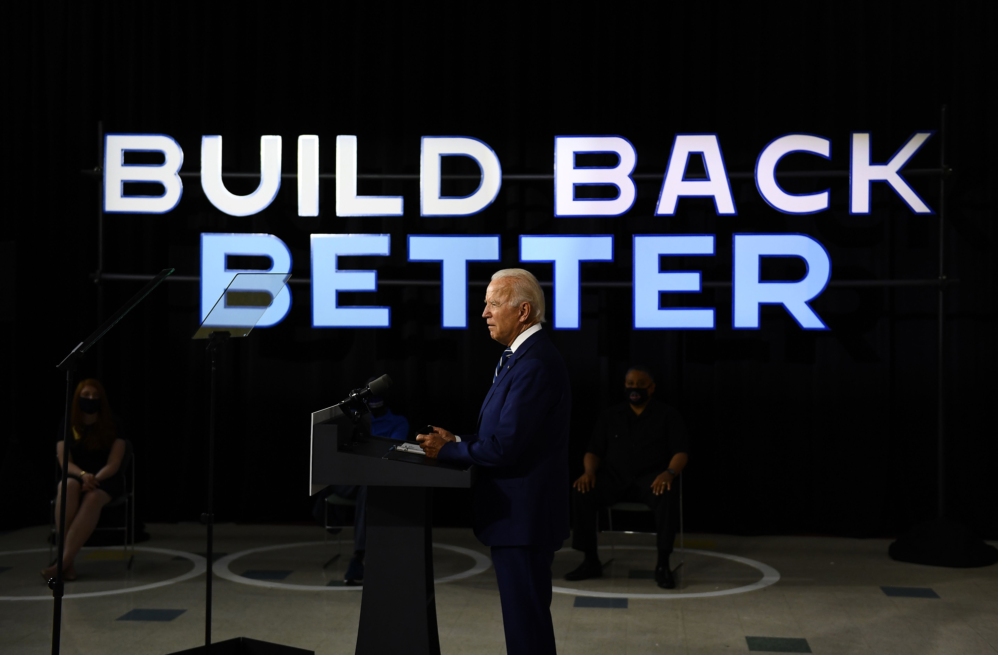In this file photo, then-Democratic presidential candidate Joe Biden speaks about on the third plank of his Build Back Better economic recovery plan for working families, on July 21, 2020, in New Castle, Delaware.