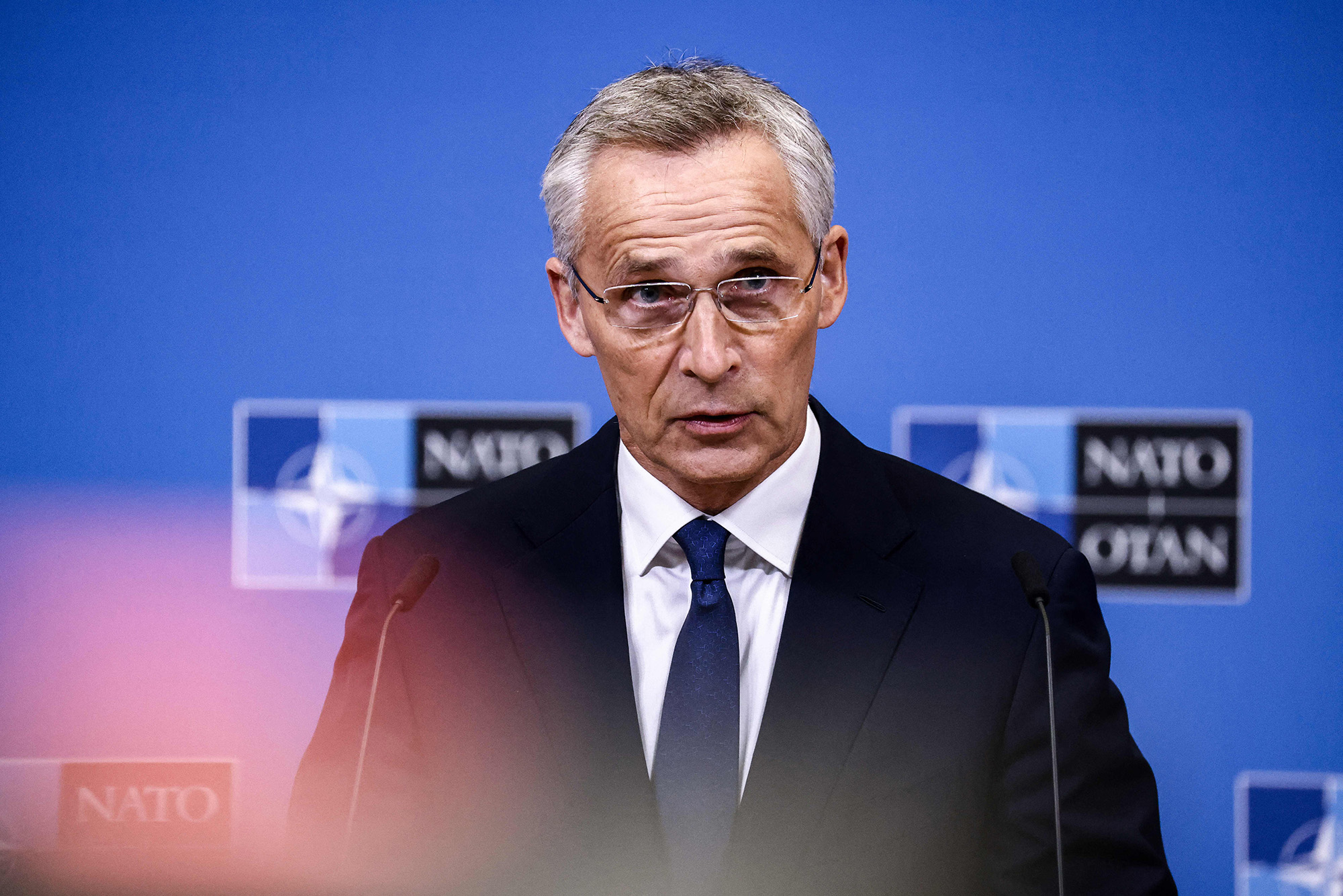 NATO Secretary General Jens Stoltenberg speaks during a press conference ahead of a two-day meeting of the alliance's Defence Ministers at the NATO headquarters in Brussels, Belgium, on October 11.