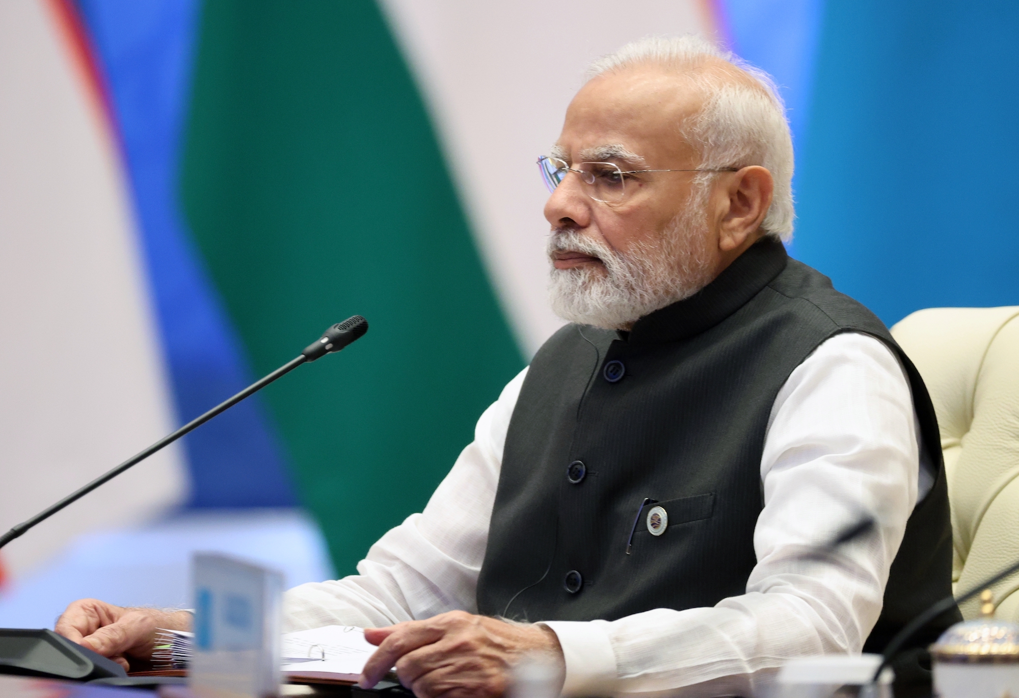 Indian Prime Minister Narendra Modi attends the Shanghai Cooperation Organization (SCO) summit in Samarkand, Uzbekistan on September 16.
