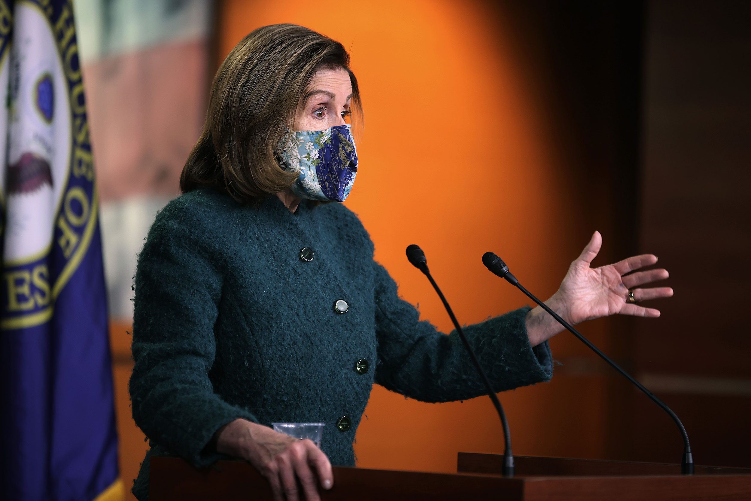 House Speaker Nancy Pelosi holds her weekly news conference on January 28. 