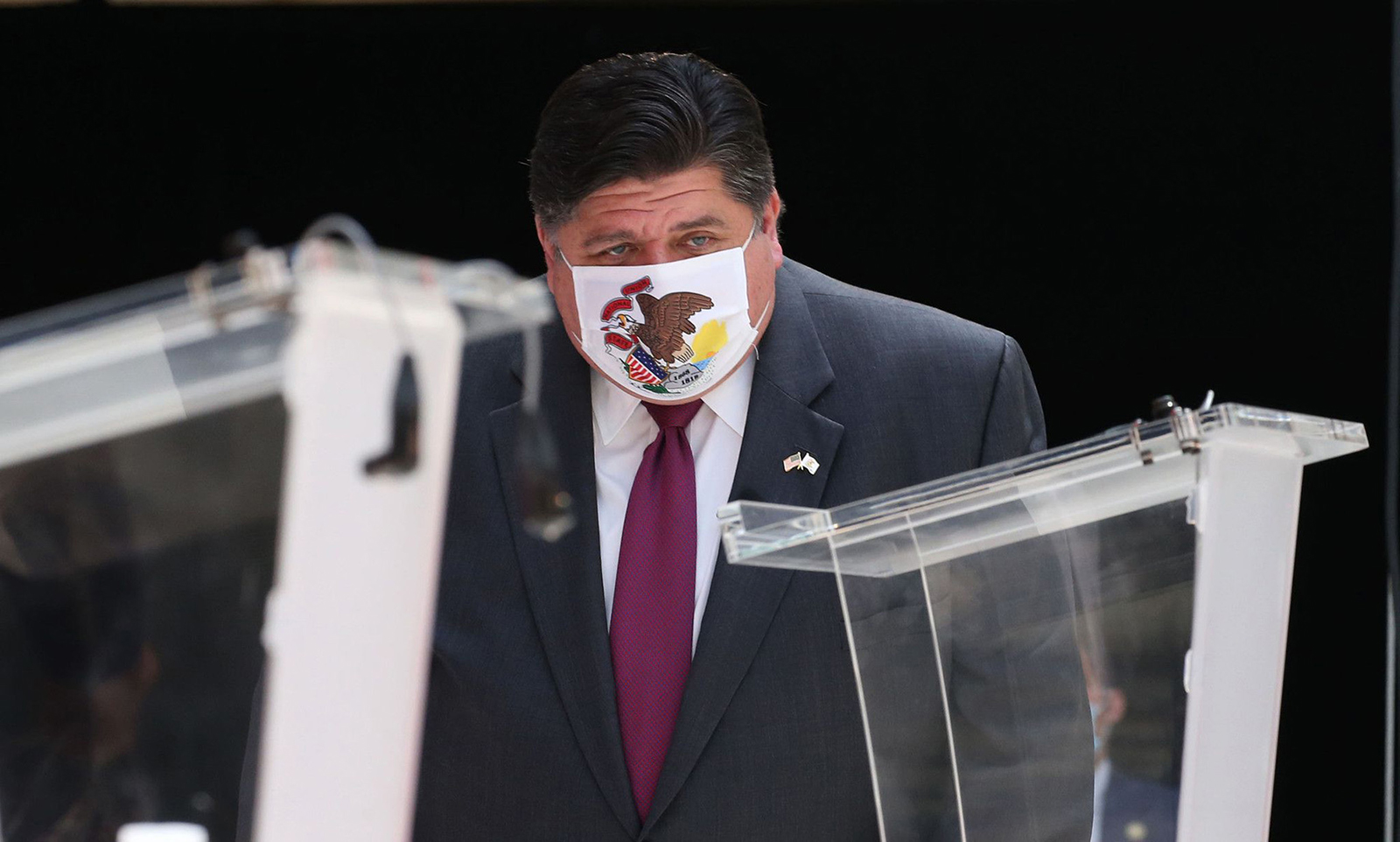 Illinois Gov. J.B. Pritzker at a news conference at the University of Chicago's Harper Center on July 23.