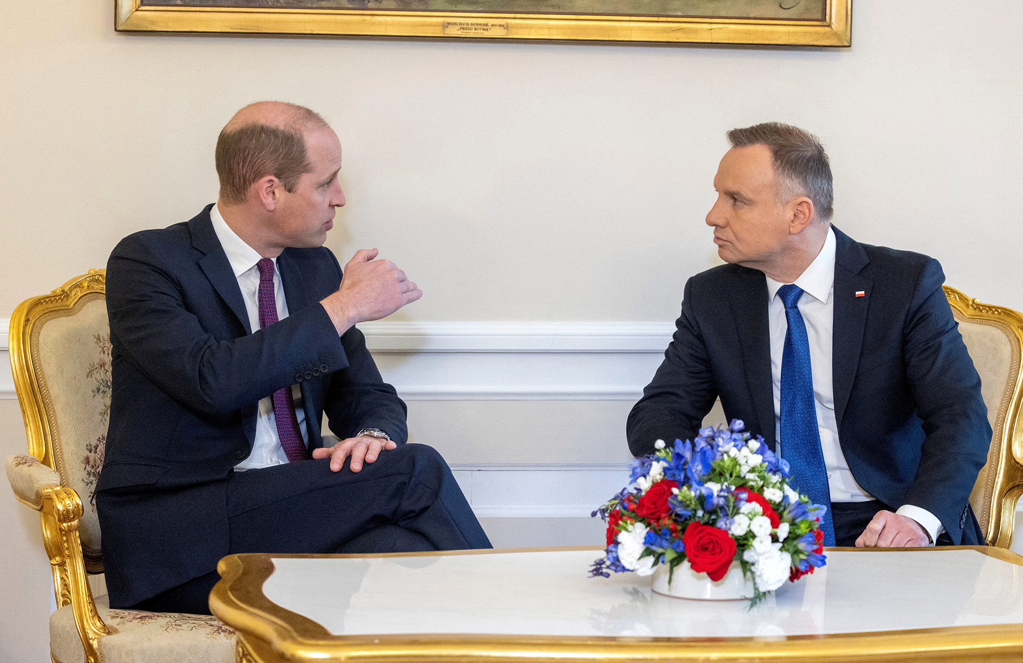 William, Prince of Wales, left, meets with Poland's President Andrzej Duda in Warsaw, Poland, on March 23.