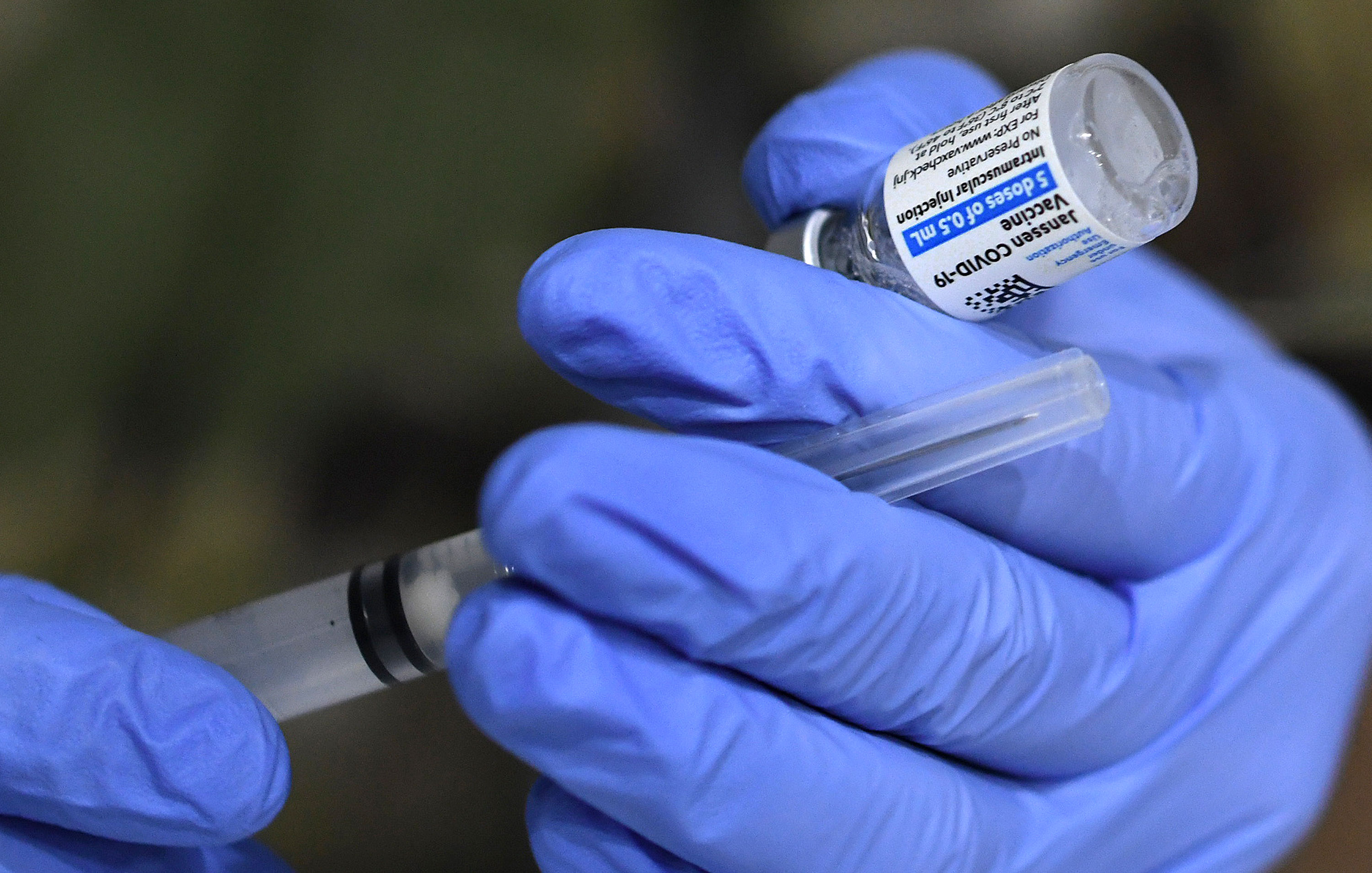 A nurse prepares a dose of the Johnson & Johnson Covid-19 vaccine in Orlando, Florida, on April 25. 