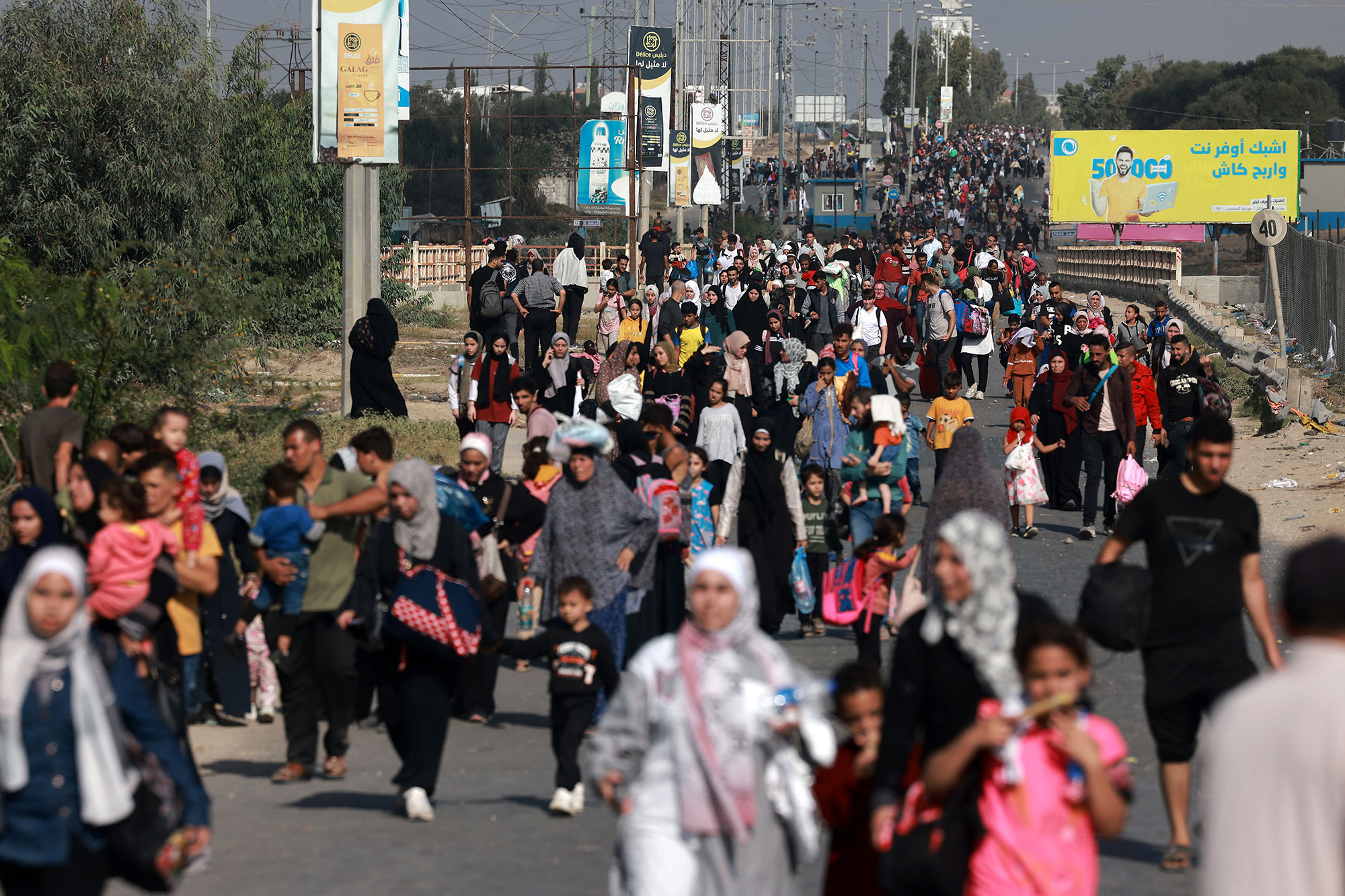 Palestinians fleeing Gaza City head toward the south on November 8.
