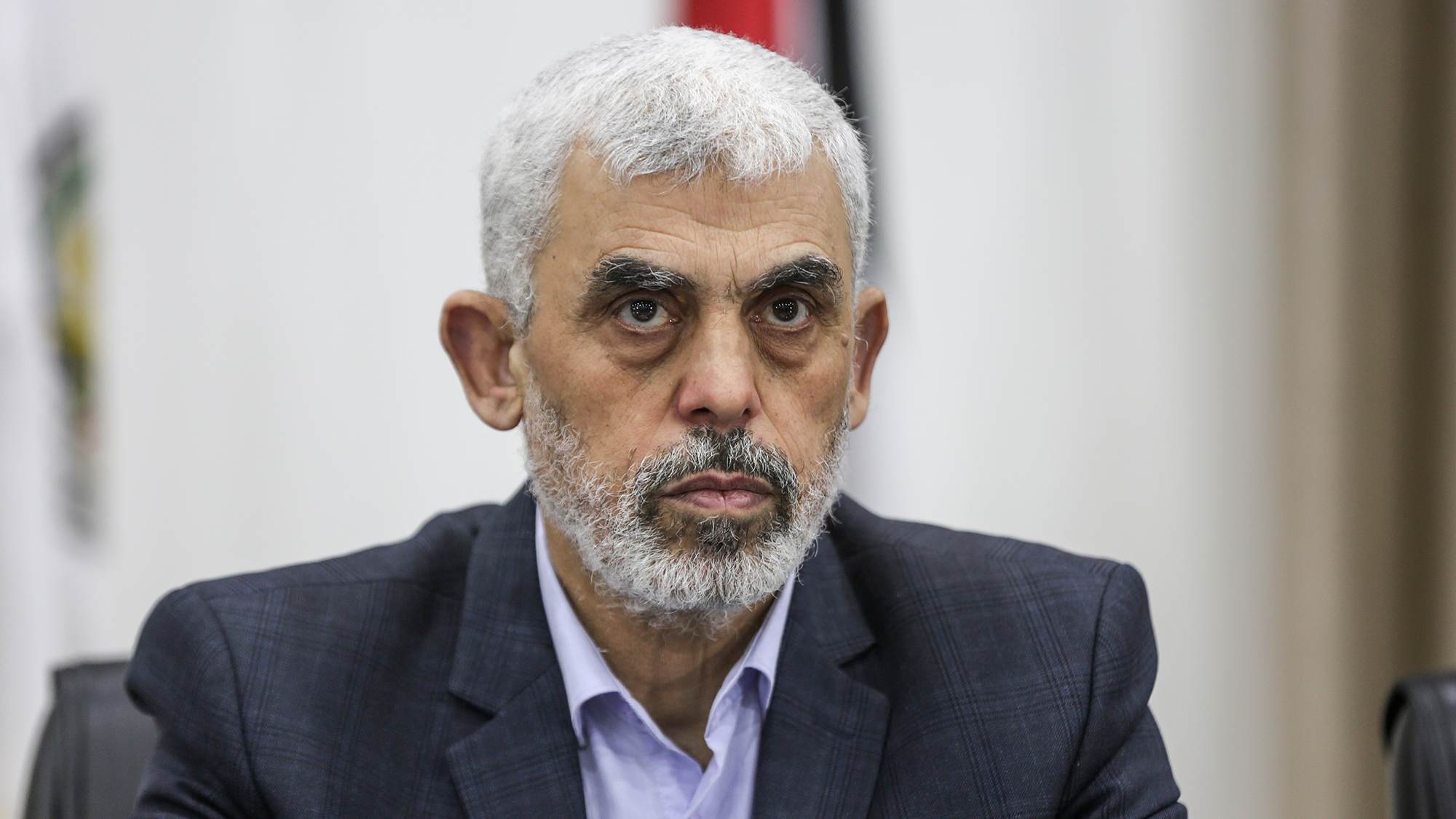 Hamas' Gaza chief Yahya Sinwar attends attends a meeting in Gaza on April 13, 2022. 