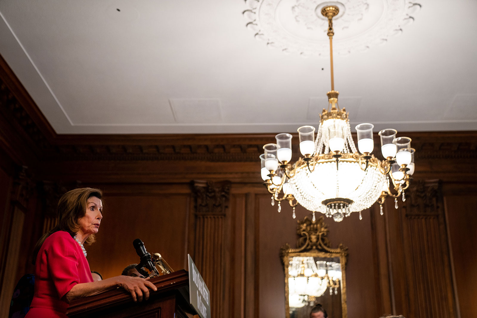 House Speaker Nancy Pelosi delivers remarks during a press conference at the US Capitol on Tuesday, September 28.
