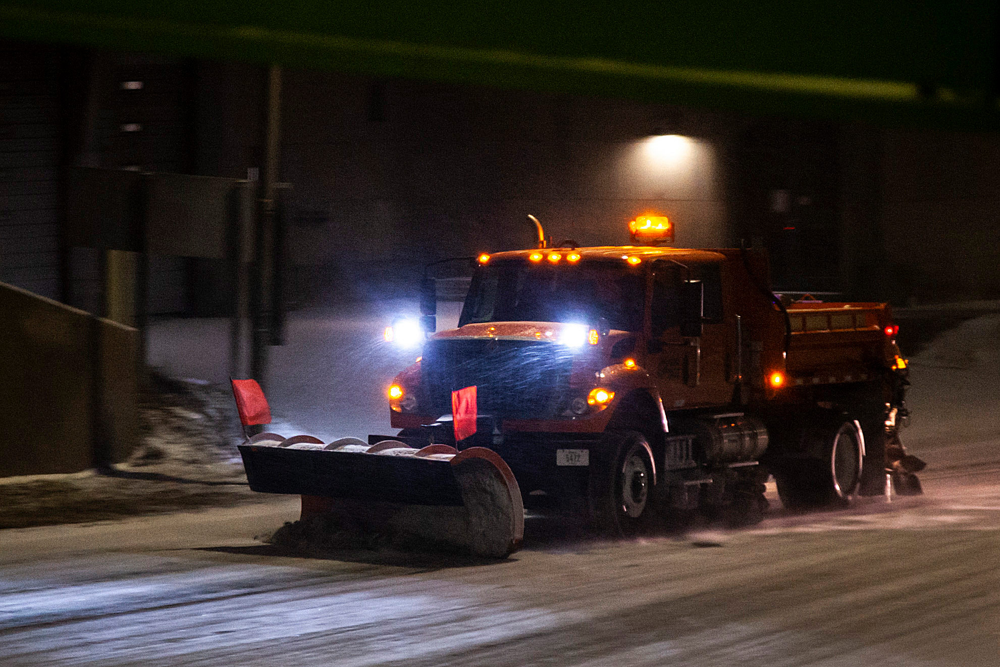 An Iowa Department of Transportation plow clears a road in Iowa City on December 21. 