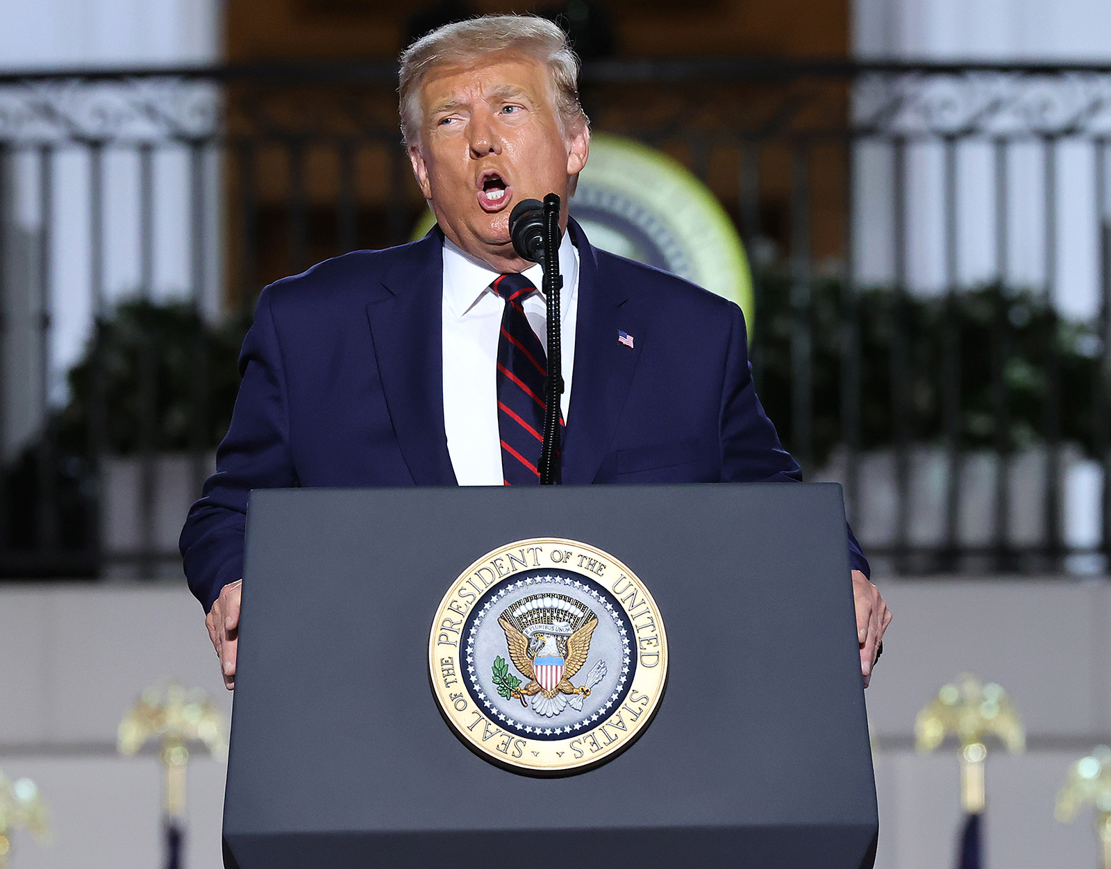 President Donald Trump delivers his acceptance speech for the Republican presidential nomination on the South Lawn of the White House on Thursday in Washington.