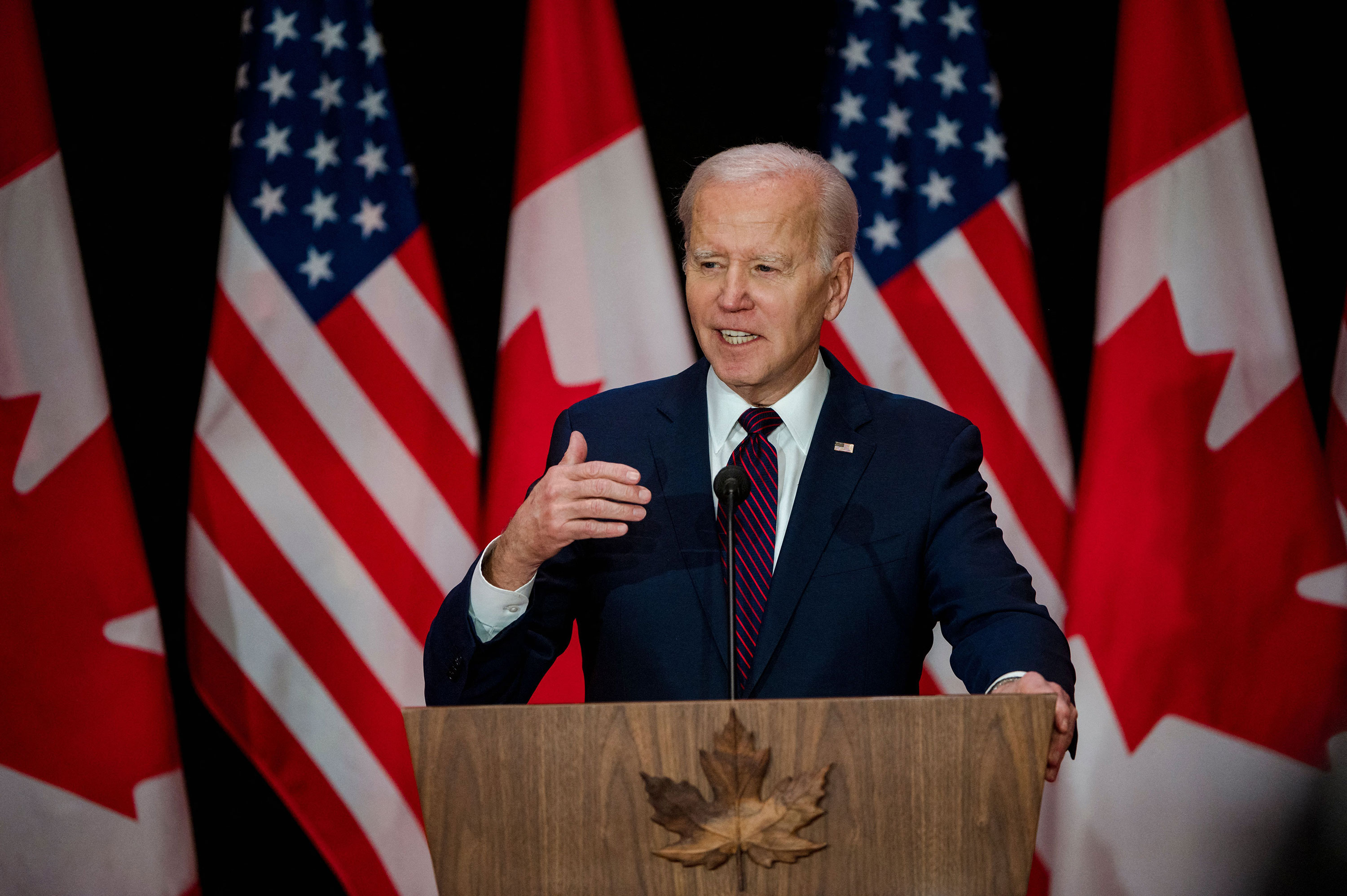 US President Joe Biden holds a joint press conference with Canadian Prime Minister Justin Trudeau, not pictured, in Ottawa on March 24. 