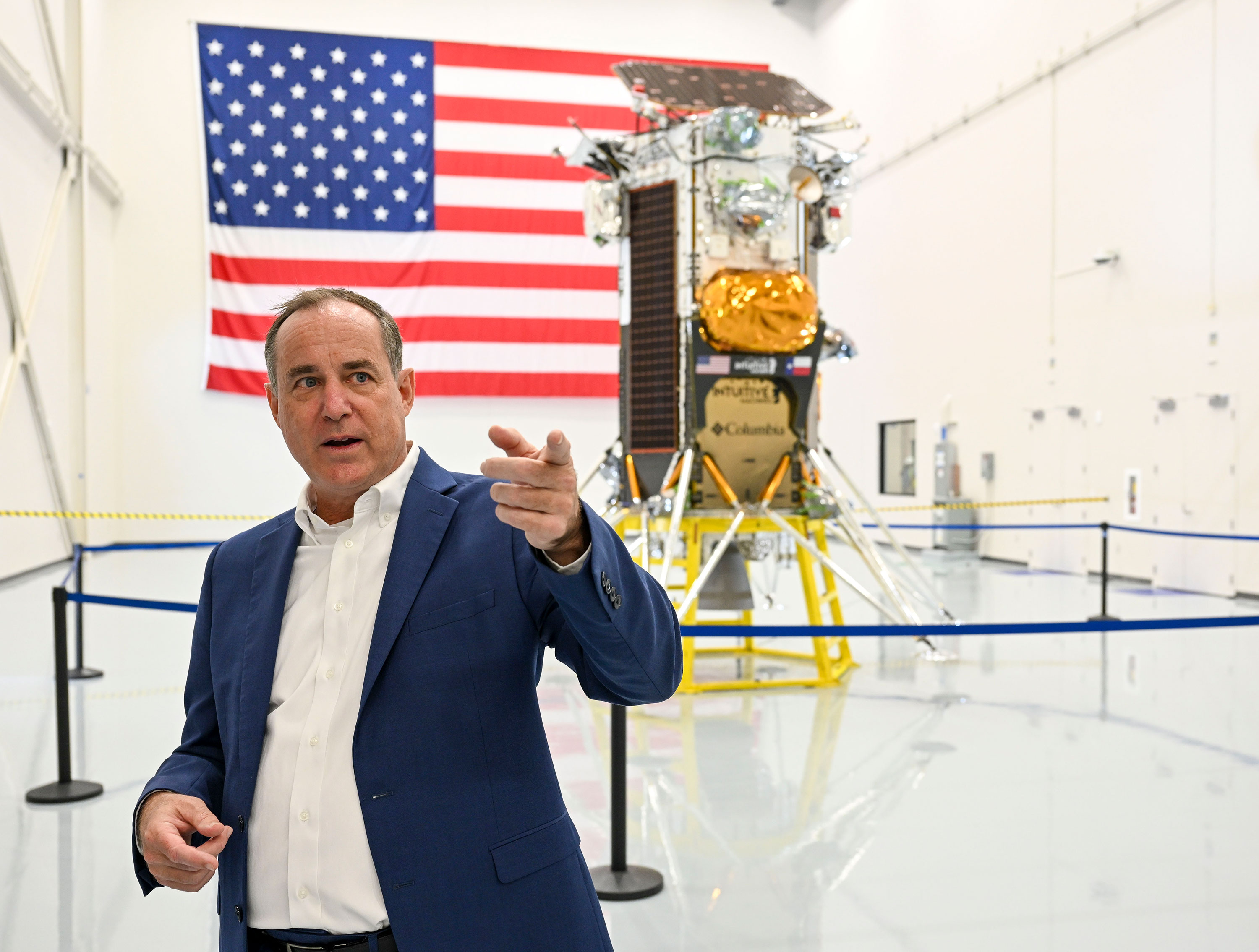 Intuitive Machines CEO Stephen Altemus talks about the IM-1 lunar lander on October 3, 2023. 