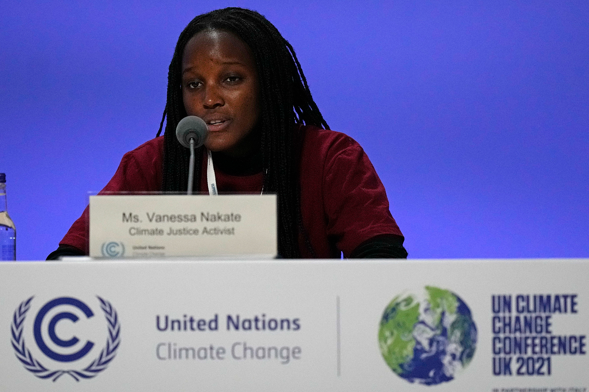 Climate activist Vanessa Nakate speaks at the COP26 UN Climate Summit in Glasgow, Scotland, on November 6, 2021. 