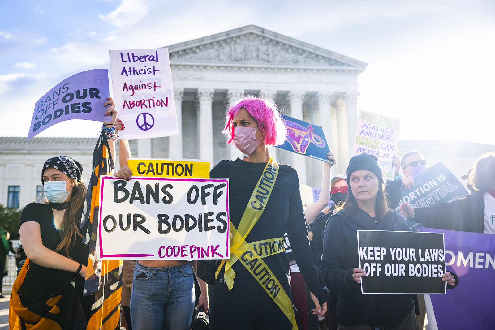 Abortion supporters outside of the U.S. Supreme Court on Monday.