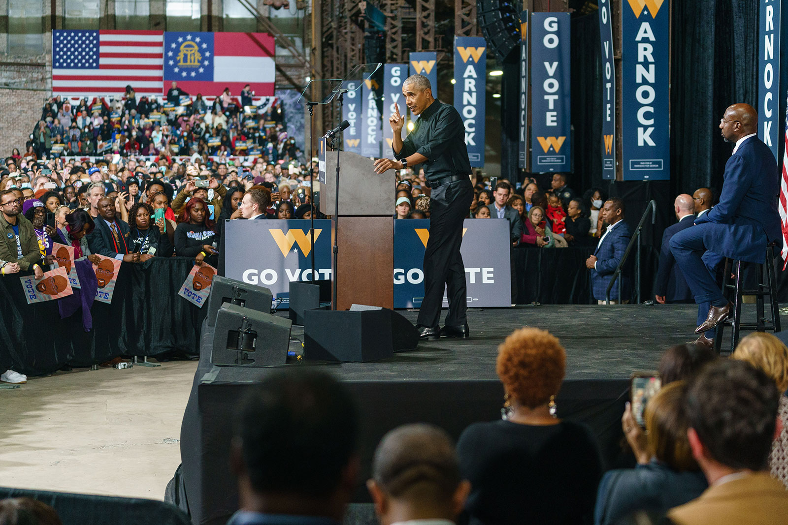 Former President Barack Obama speaks during a campaign rally for Sen. Raphael Warnock in Atlanta on Thursday, December 1. 