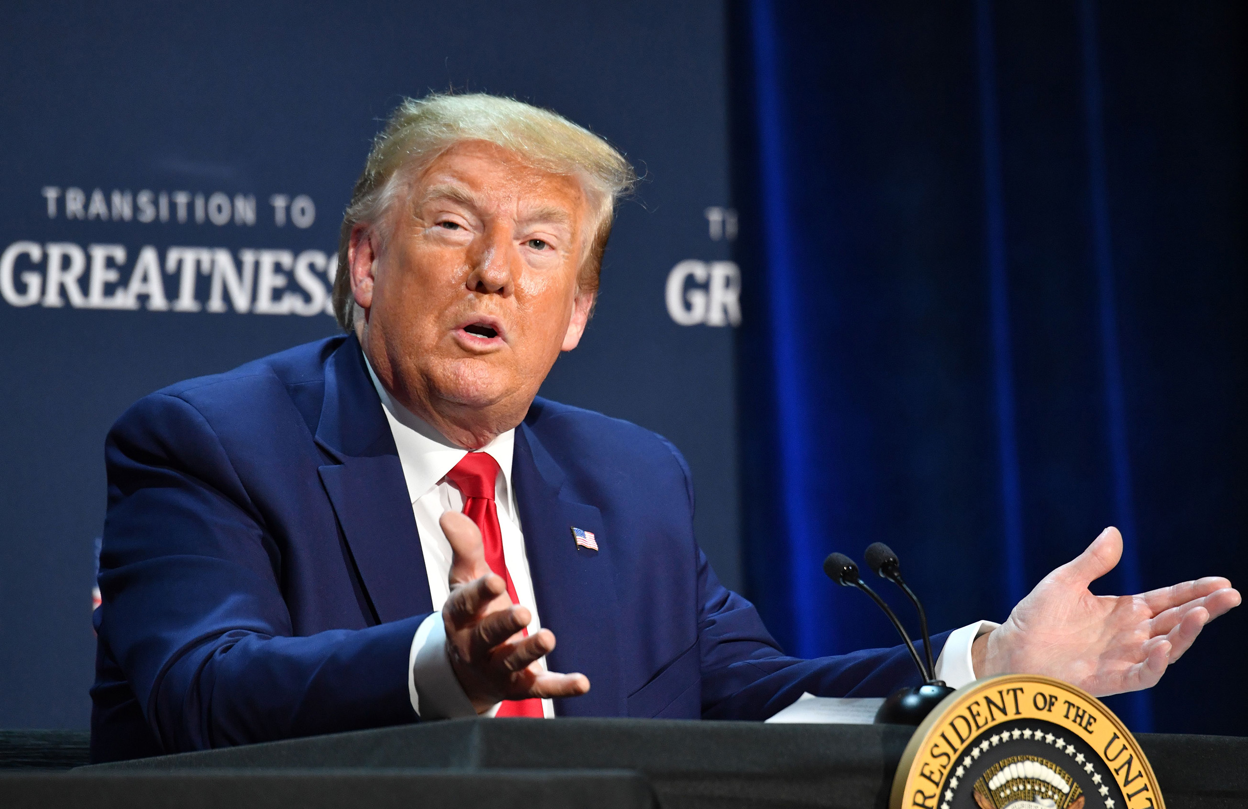 President Donald Trump speaks during a roundtable with faith leaders and small business owners at the Gateway Church Dallas Campus in Dallas, Texas, on June 11. 