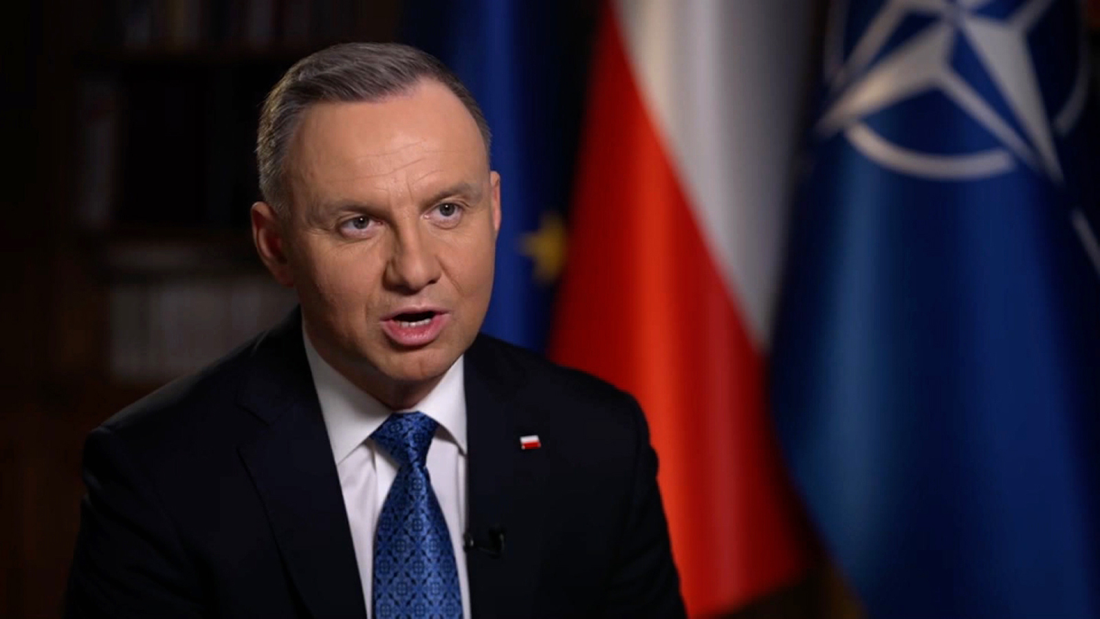 Poland's President Andrzej Duda speaks to CNN's Christiane Amanpour in an interview. 