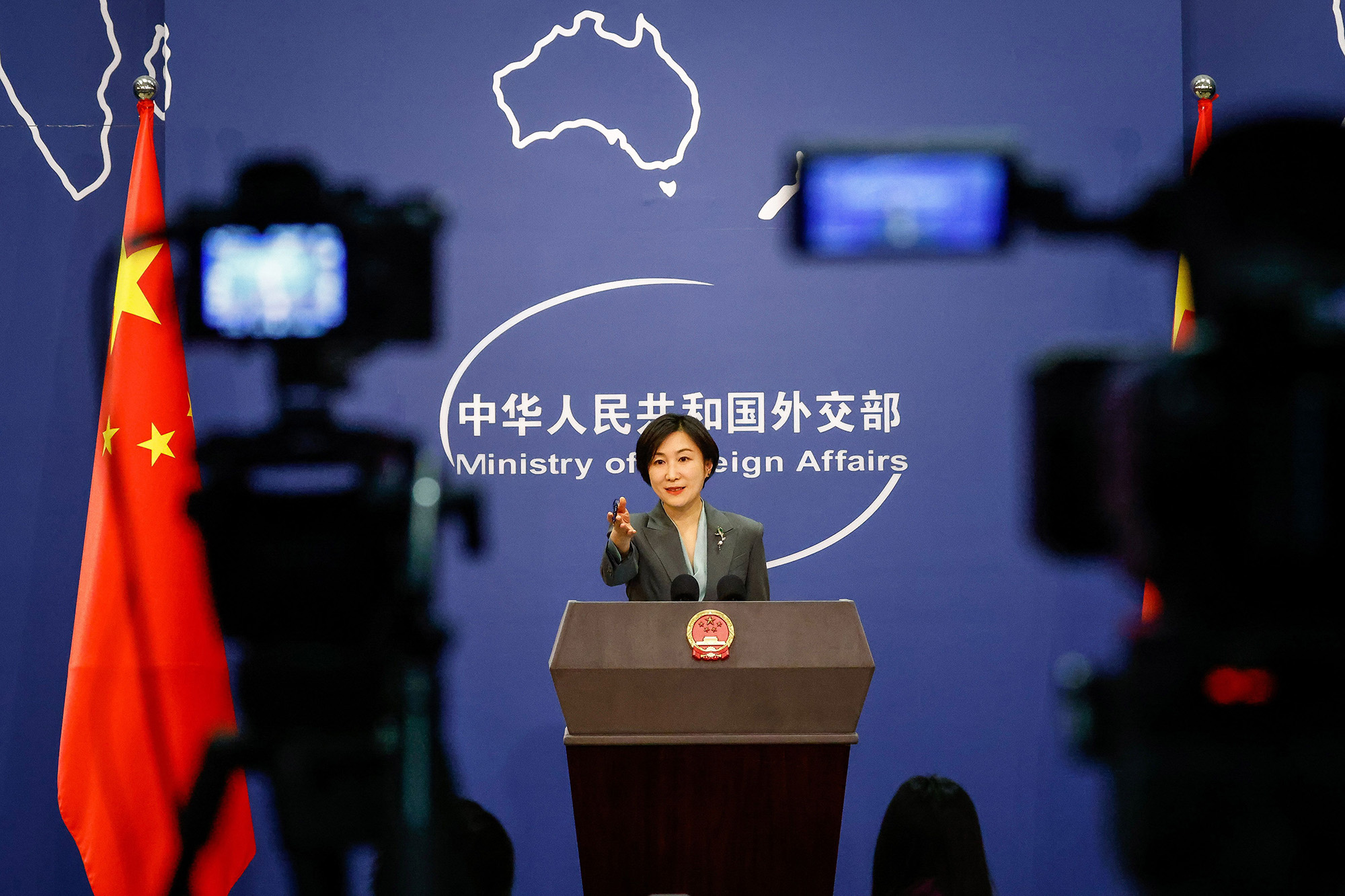 China's Foreign Ministry spokesperson Mao Ning gestures during a press conference at the Ministry of Foreign Affairs in Beijing, China, on February 27.