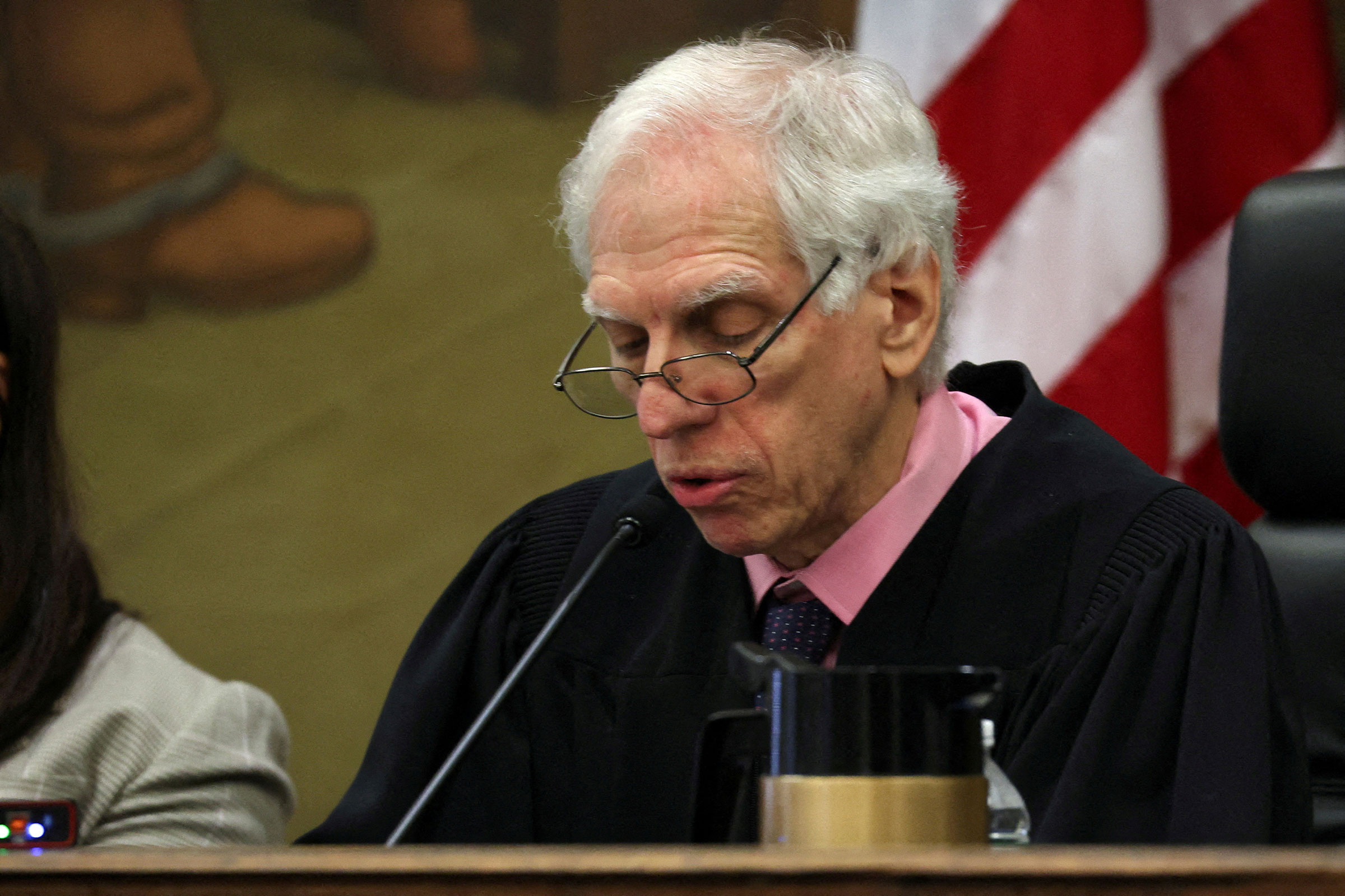 Justice Arthur Engoron speaks during the trial of former President Donald Trump, his adult sons, the Trump Organization and others in a civil fraud case brought by state Attorney General Letitia James, at a Manhattan courthouse, in New York City, in October 2023.