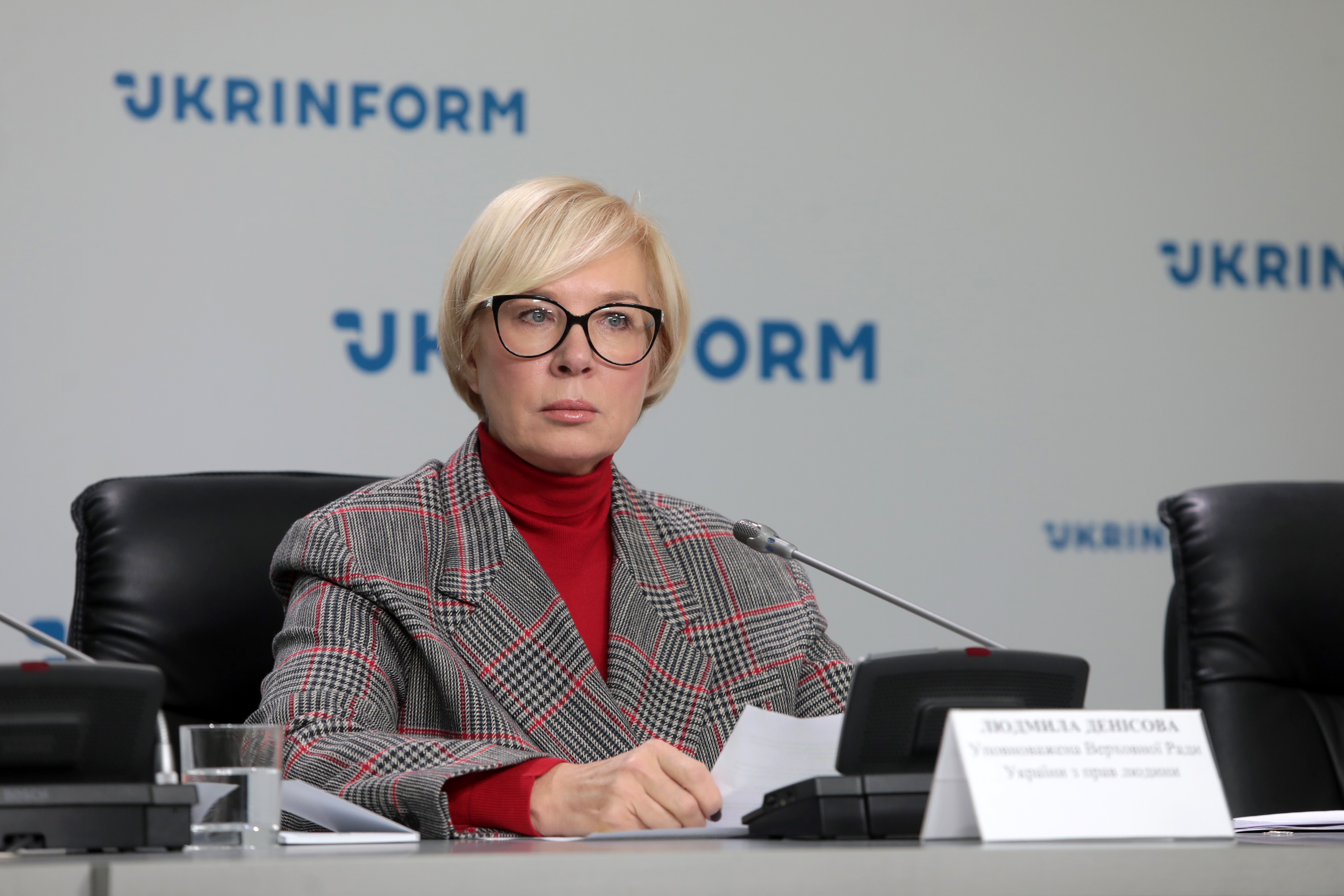 Ukrainian Parliament Commissioner for Human Rights Liudmyla Denisova holds a briefing on November 4, 2020 in Kyiv, Ukraine.
