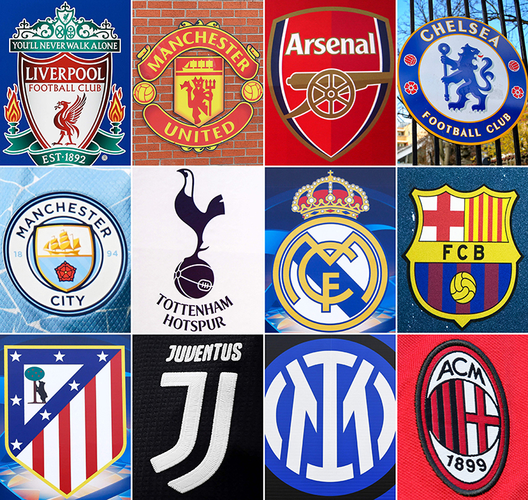 A combination of logos of the European football clubs involved in the European Super League.