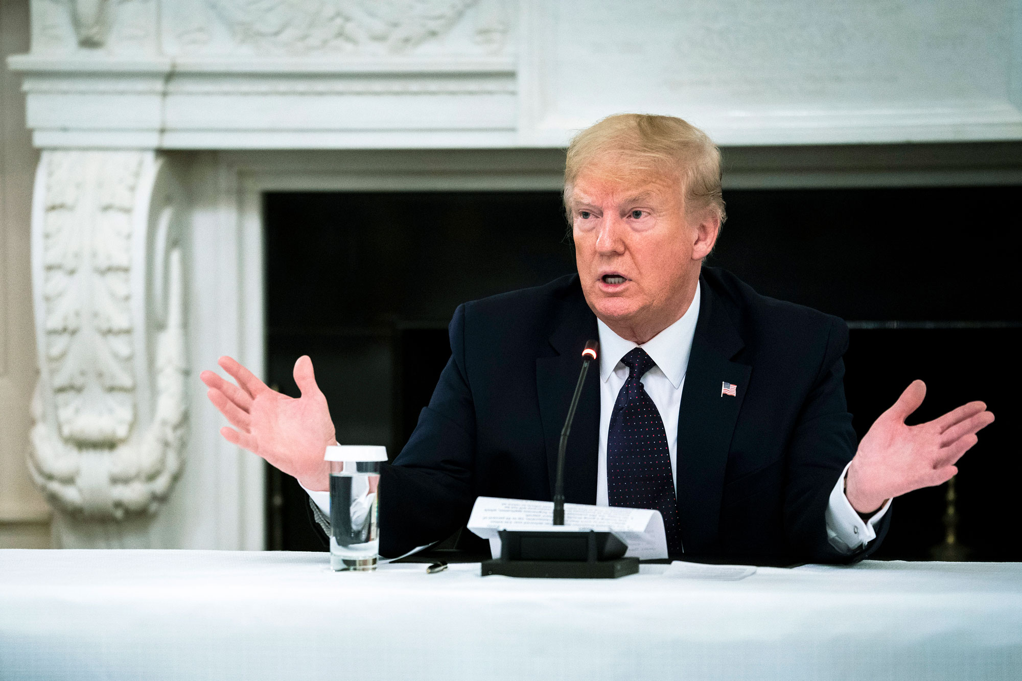 U.S. President Donald Trump speaks during a roundtable in the State Dining Room of the White House on May 18 in Washington.