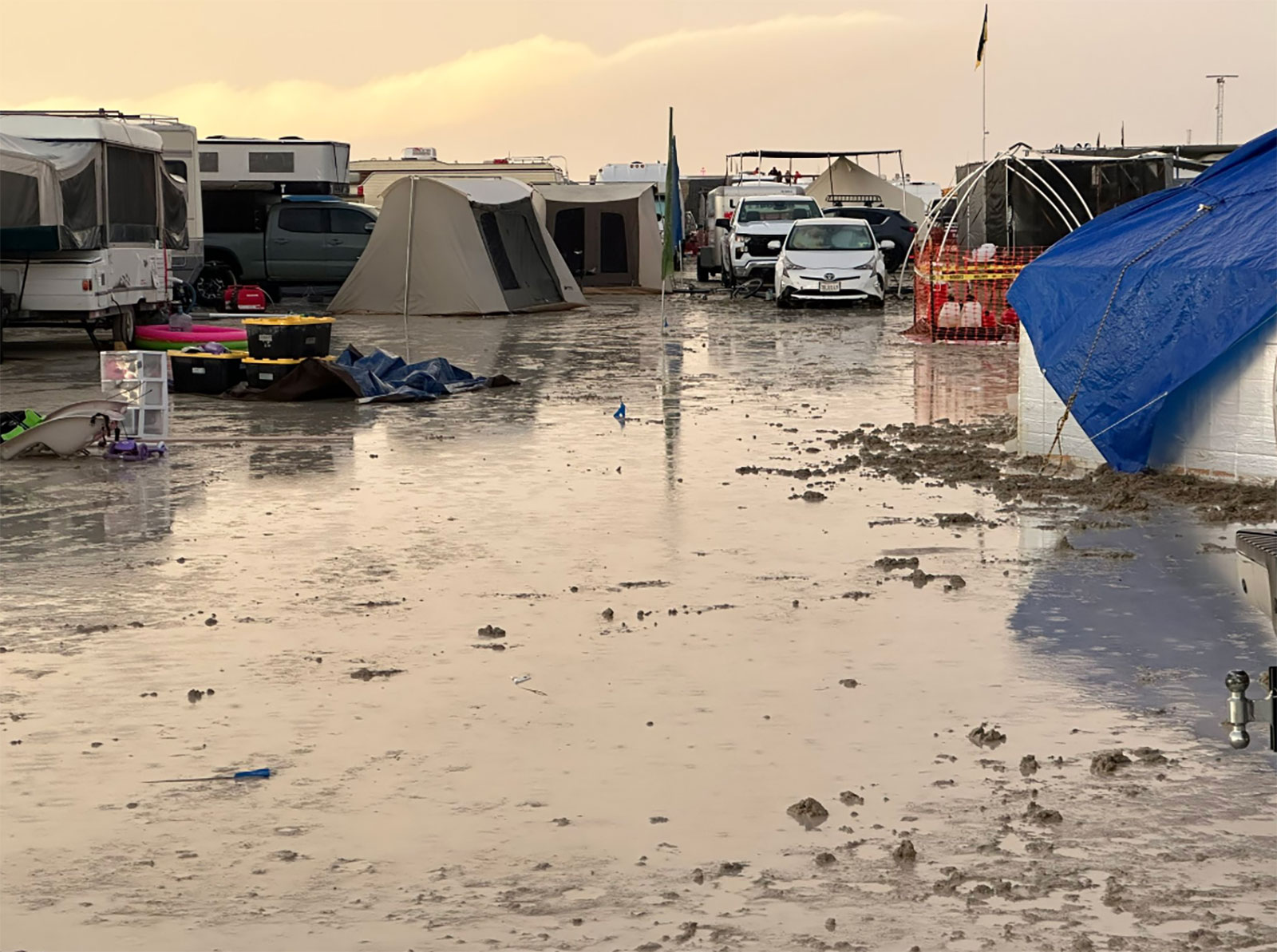 Muddy campgrounds are seen at Burning Man festival on Saturday. 