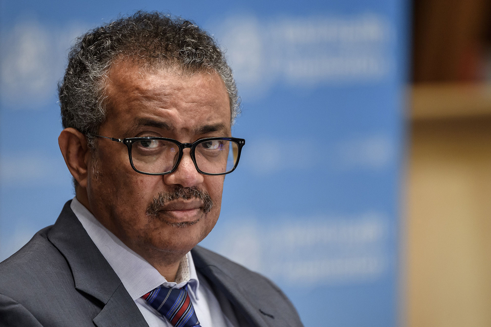 WHO Director-General Tedros Adhanom Ghebreyesus attends a press conference in Geneva on July 3.