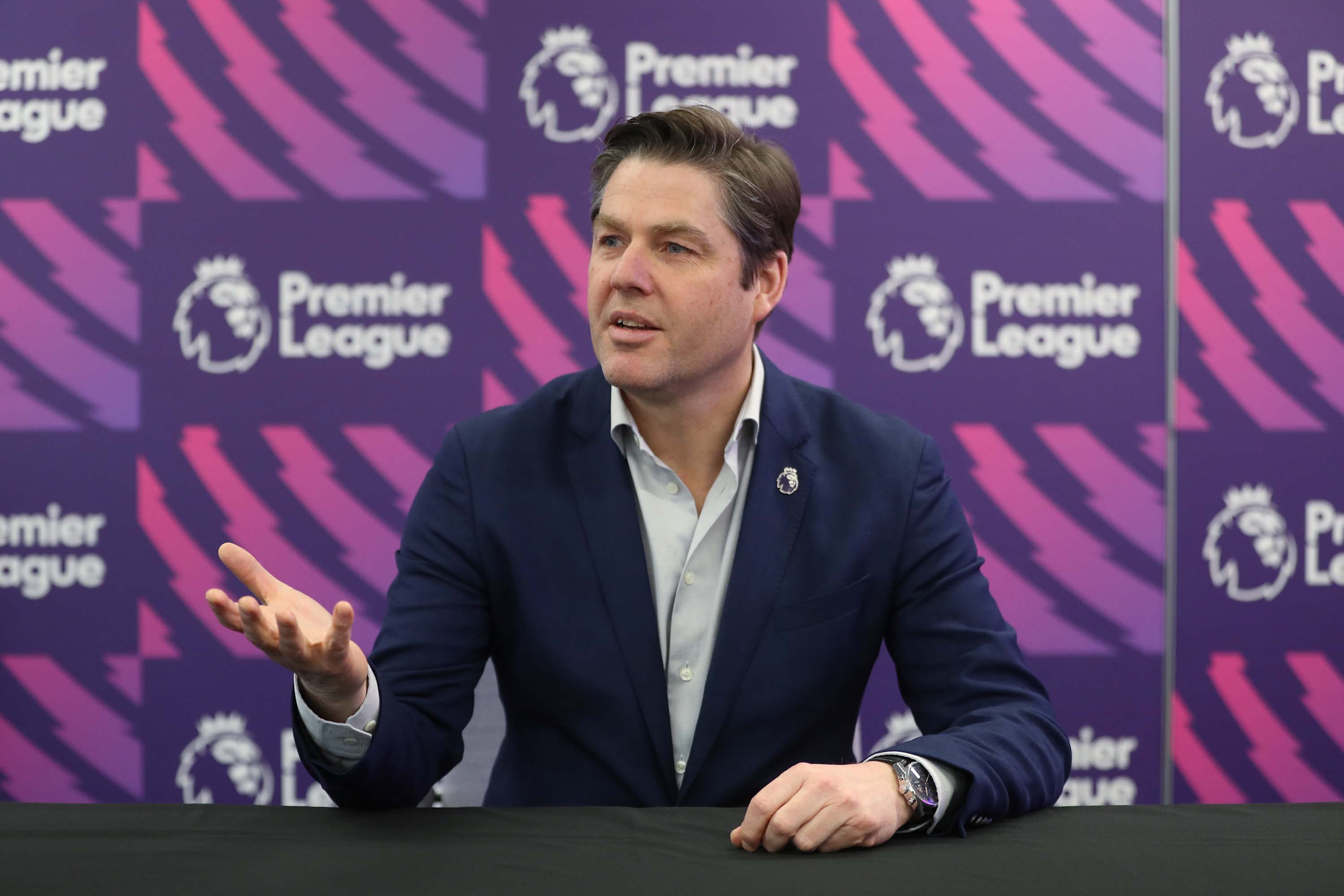 Richard Masters, Chief Executive of the English Premier League, addresses journalists during a media briefing on February 4, in London, England.