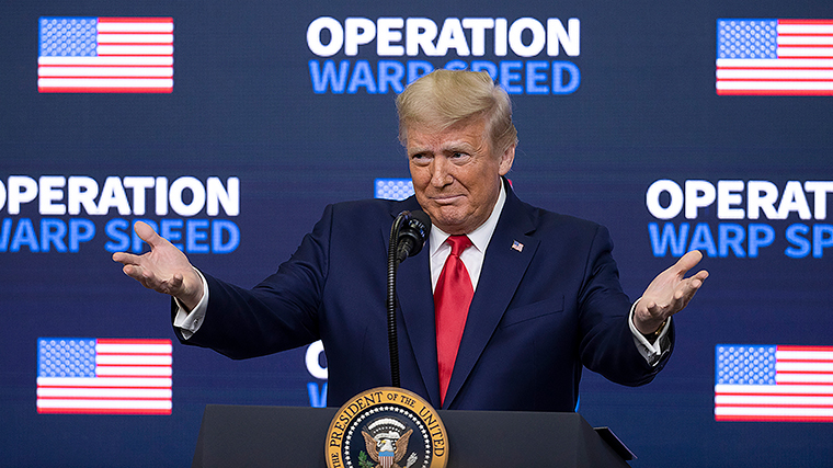 US President Donald Trump speaks at the Operation Warp Speed Vaccine Summit on Tuesday, December 08, in Washington, DC. 