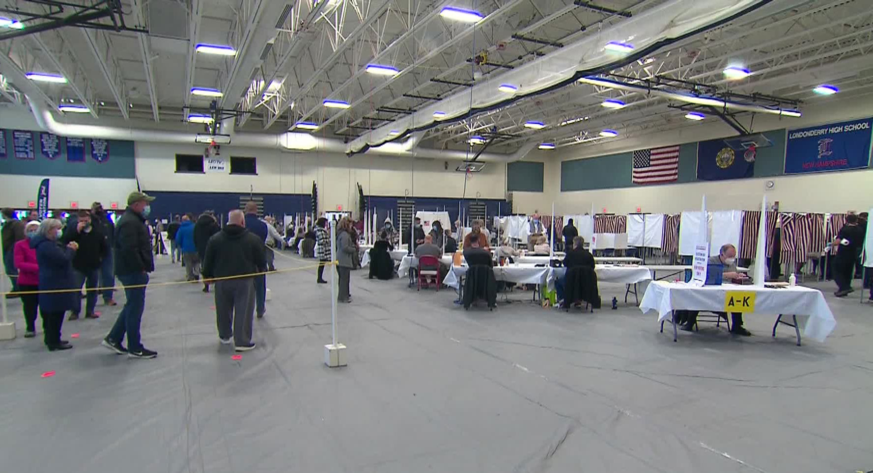 Voters wait to cast their ballots at New Hampshire’s second largest polling place, Londonderry High School’s gym, on November 3.
