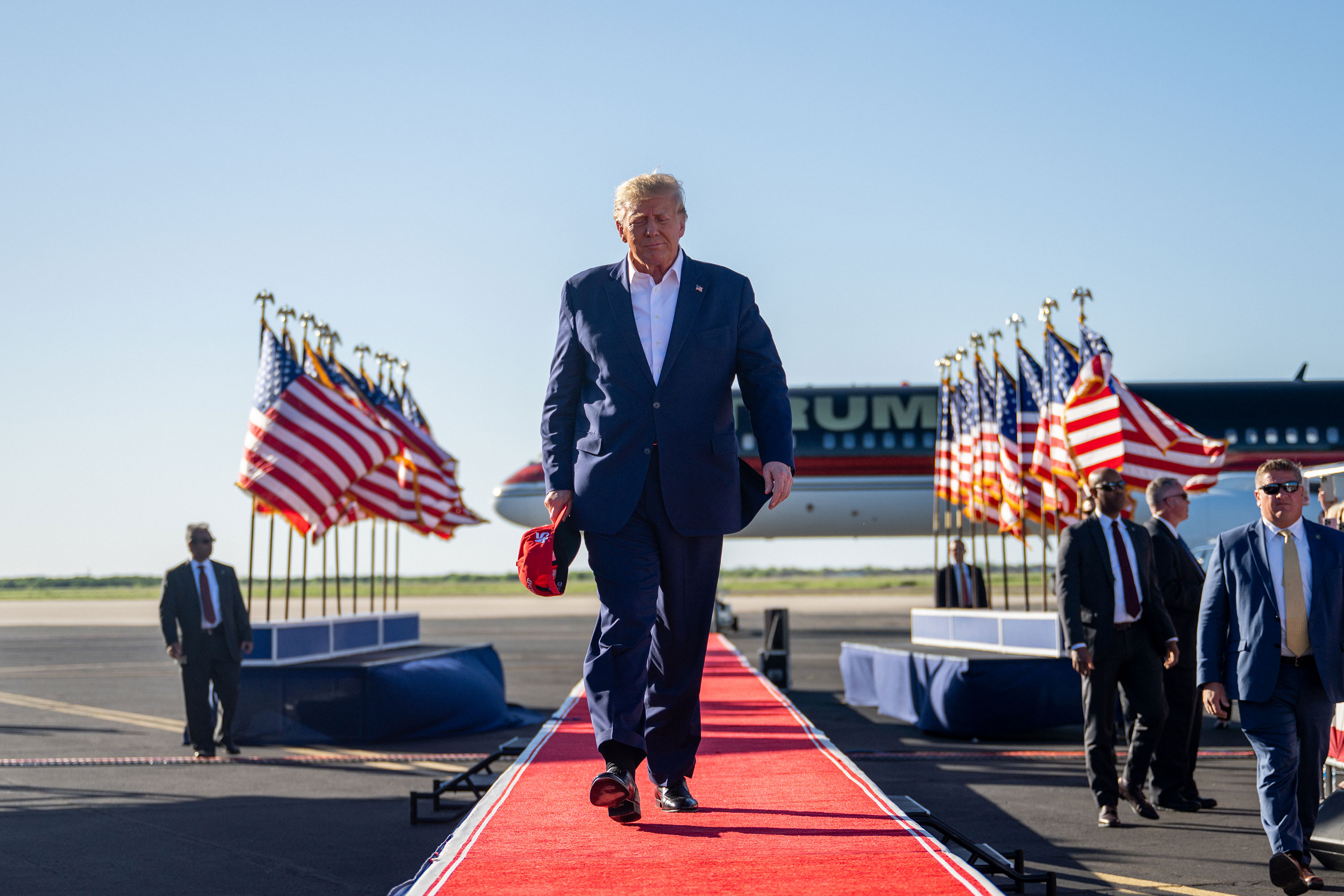 Former President Donald Trump arrives for a rally in Waco, Texas, on March 25.