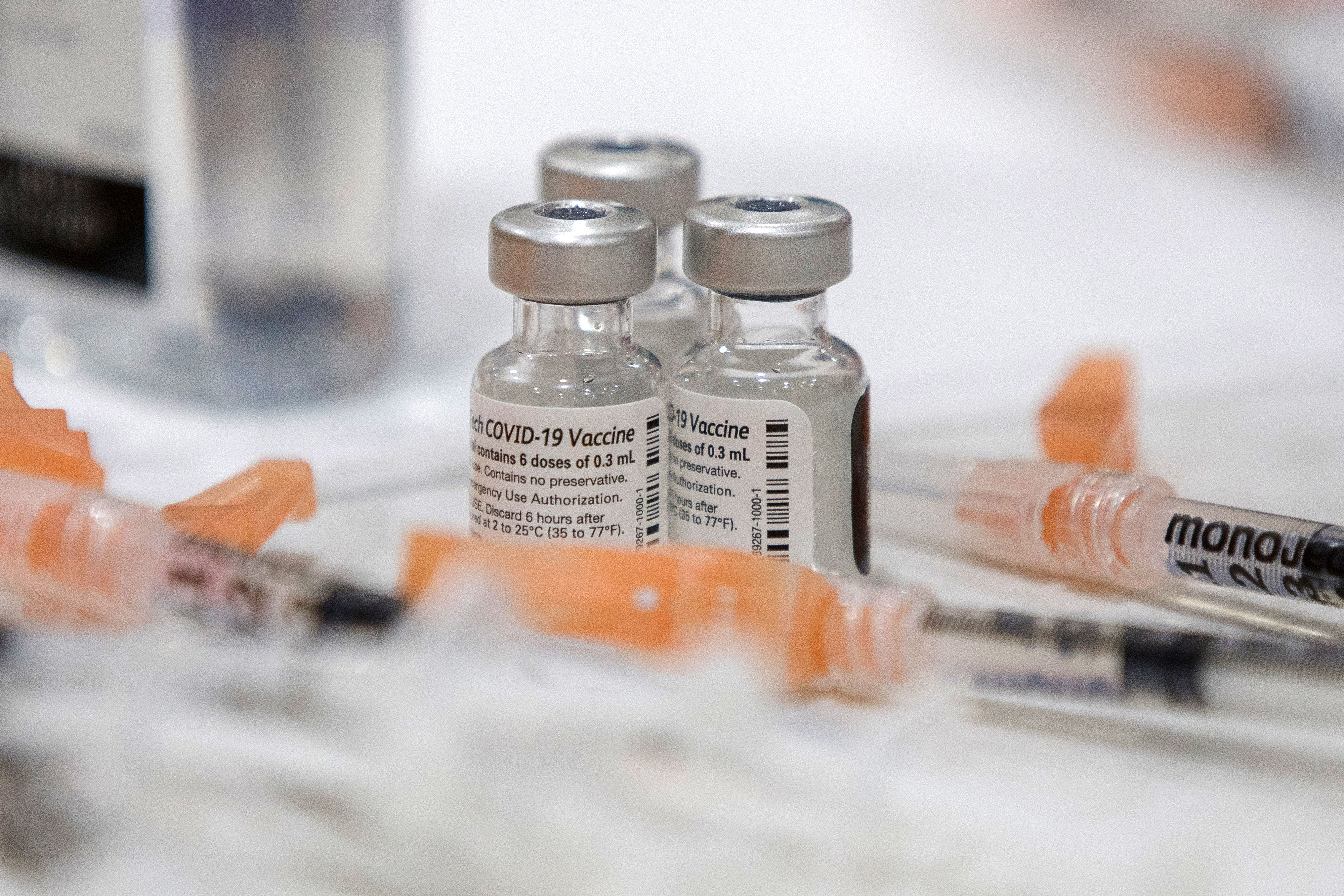 Vials of the Pfizer/BioNTech Covid-19 vaccine are in Manning, South Carolina, on March 12.