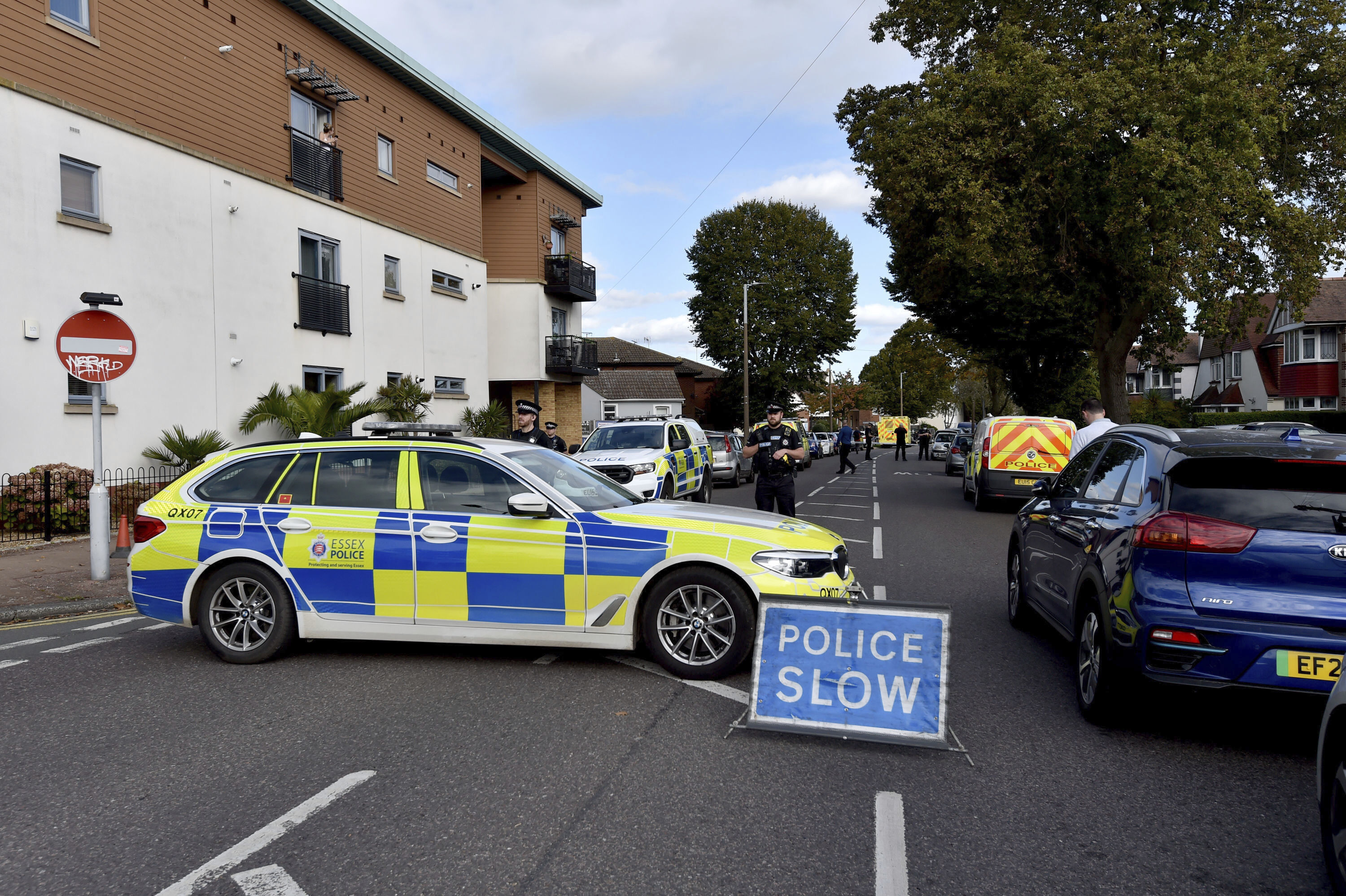 Emergency services are near the Belfairs Methodist Church in Leigh-on-Sea, England, on October 15.