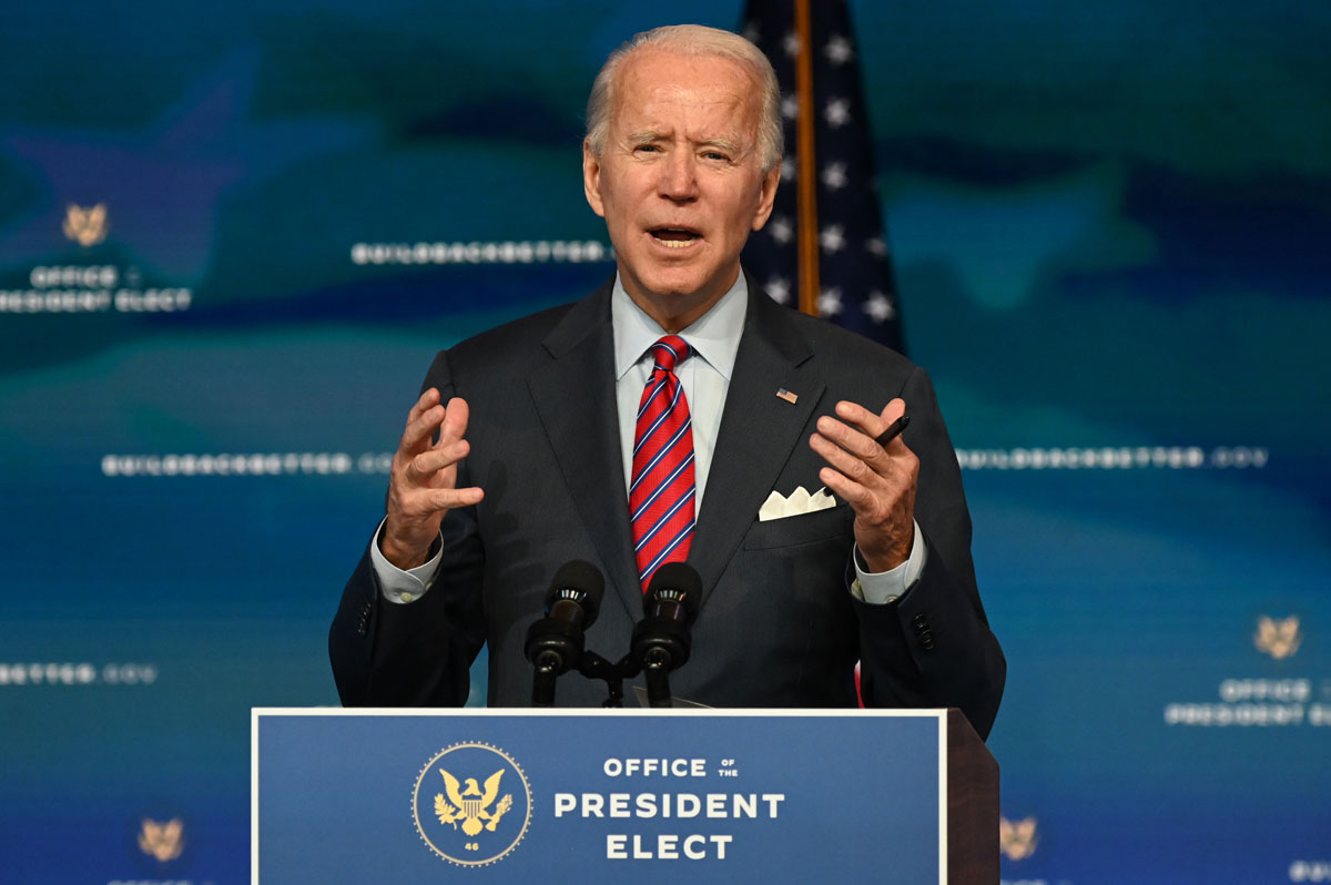 President-elect Joe Biden speaks on the latest unemployment figures at The Queen in Wilmington, Delaware on December 4.