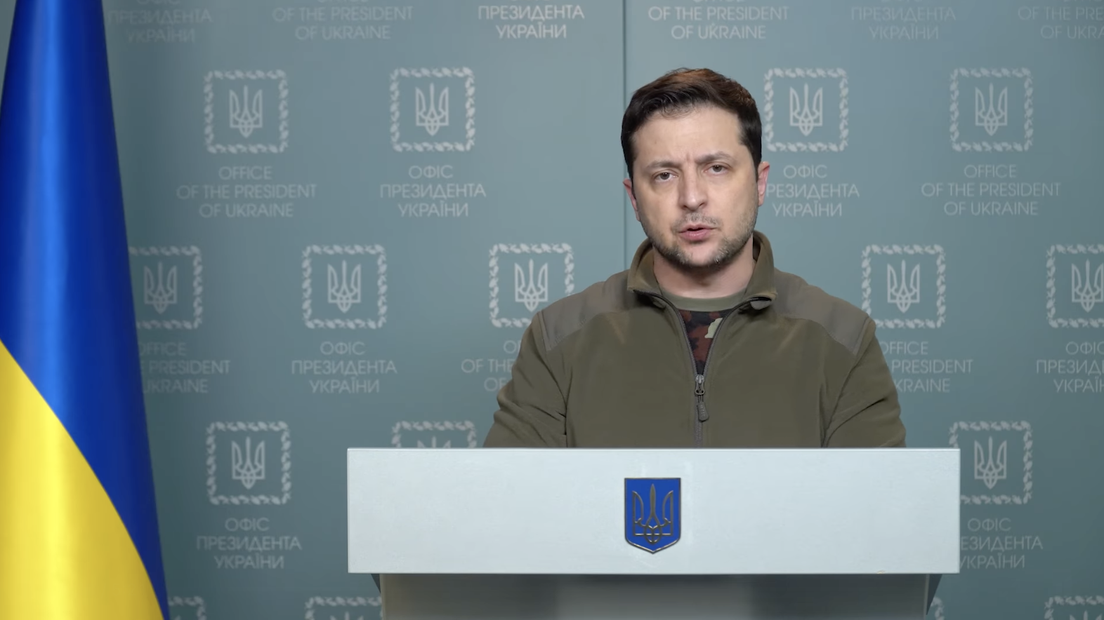 Ukrainian President Volodymyr Zelensky delivers a video message from Kyiv as he asks the European Union to "urgently admit Ukraine" to the bloc on February 28.
