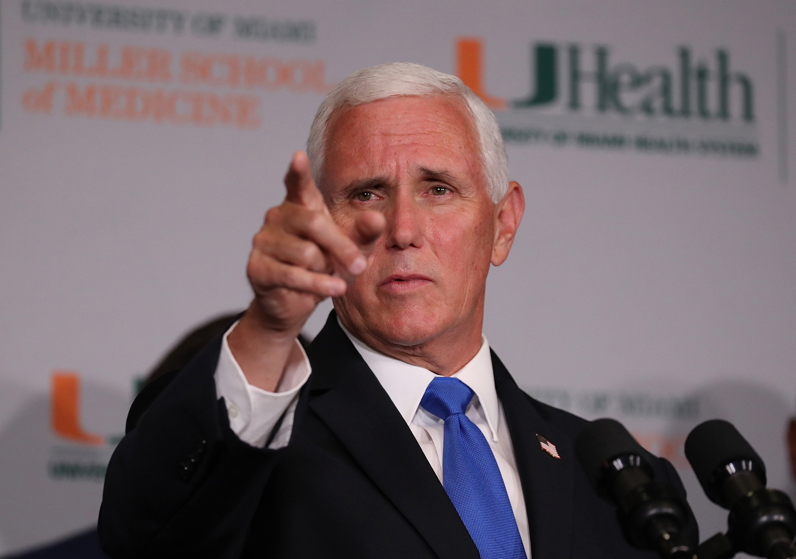 Vice President Mike Pence speaks during a press conference at the the University of Miami Miller School of Medicine on July 27 in Miami.