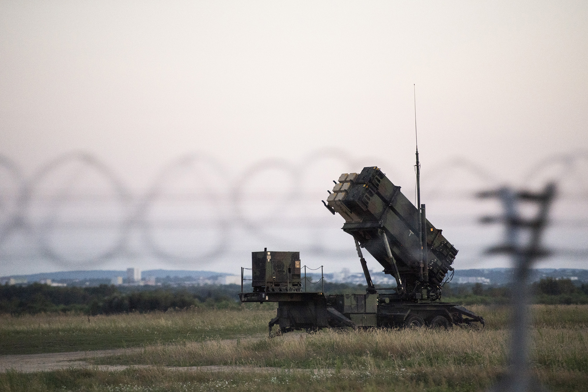 MIM-104 Patriot short-range anti-aircraft missile systems for defense against aircraft, cruise missiles and medium-range tactical ballistic missiles are located at Rzeszow Airport, Poland on July 24.