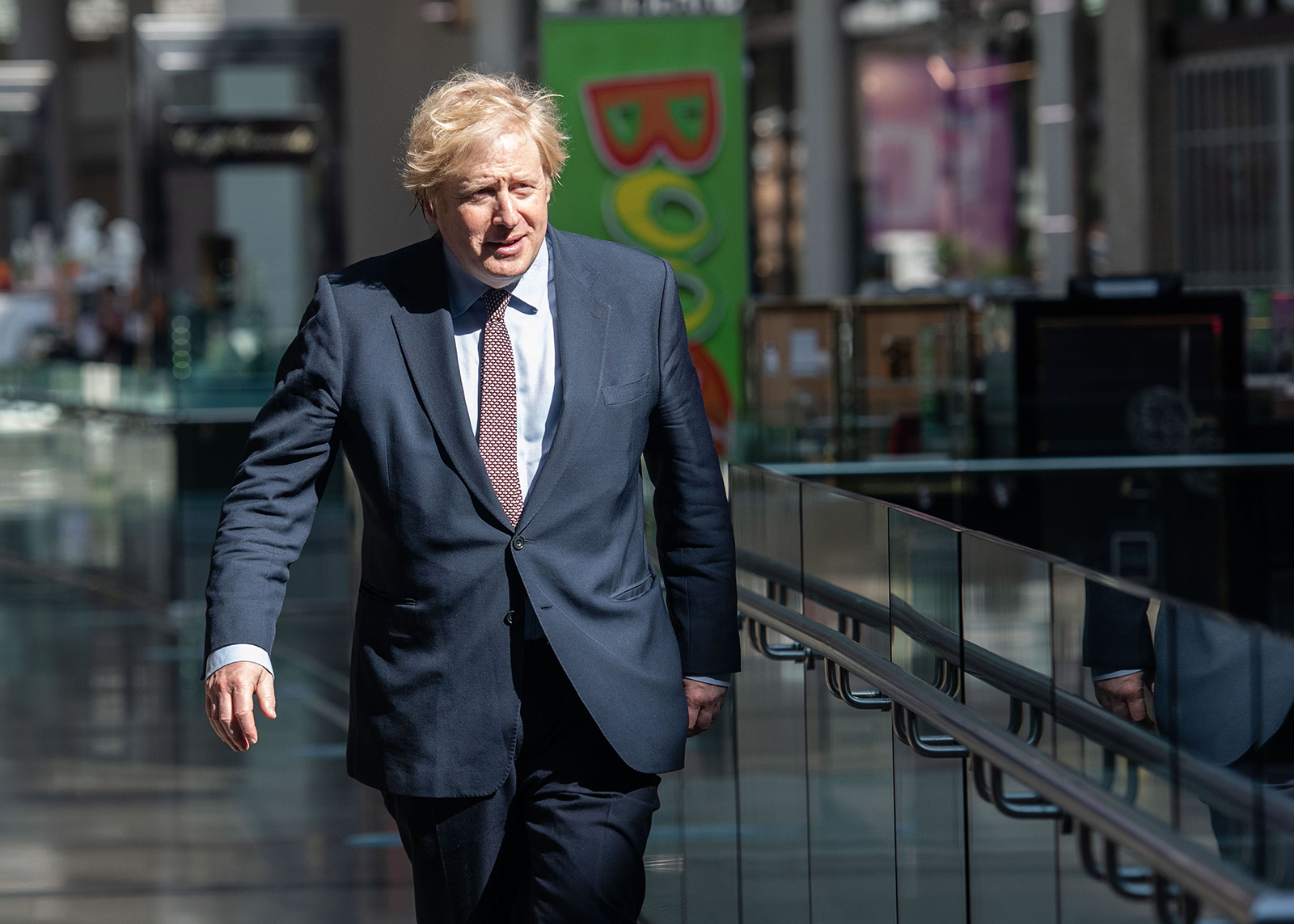 Britain's Prime Minister Boris Johnson visits Westfield shopping centre in east London on June 14.