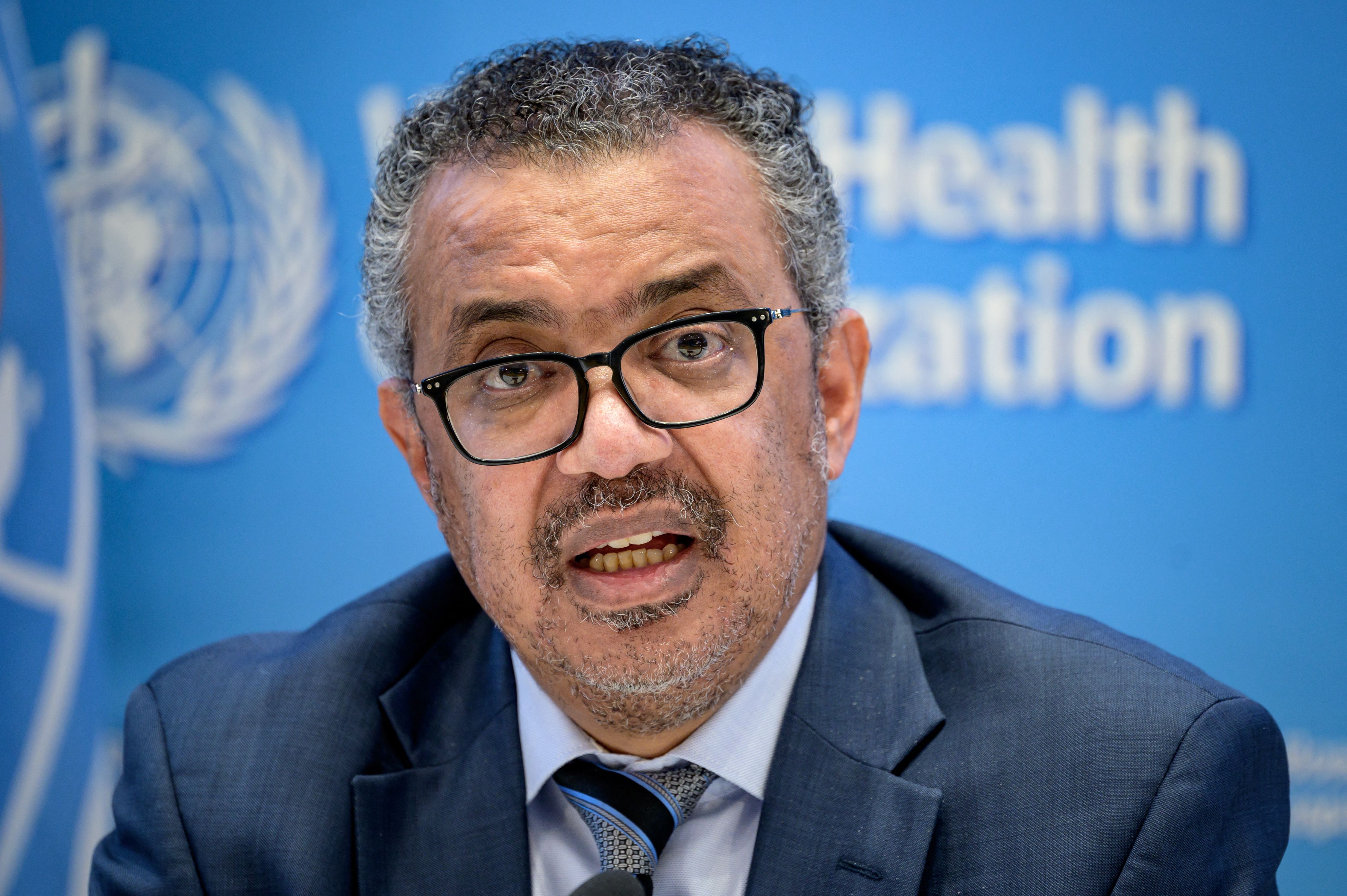World Health Organization Director-General Tedros Adhanom Ghebreyesus gives a press conference on December 20, 2021 at the WHO headquarters in Geneva. 