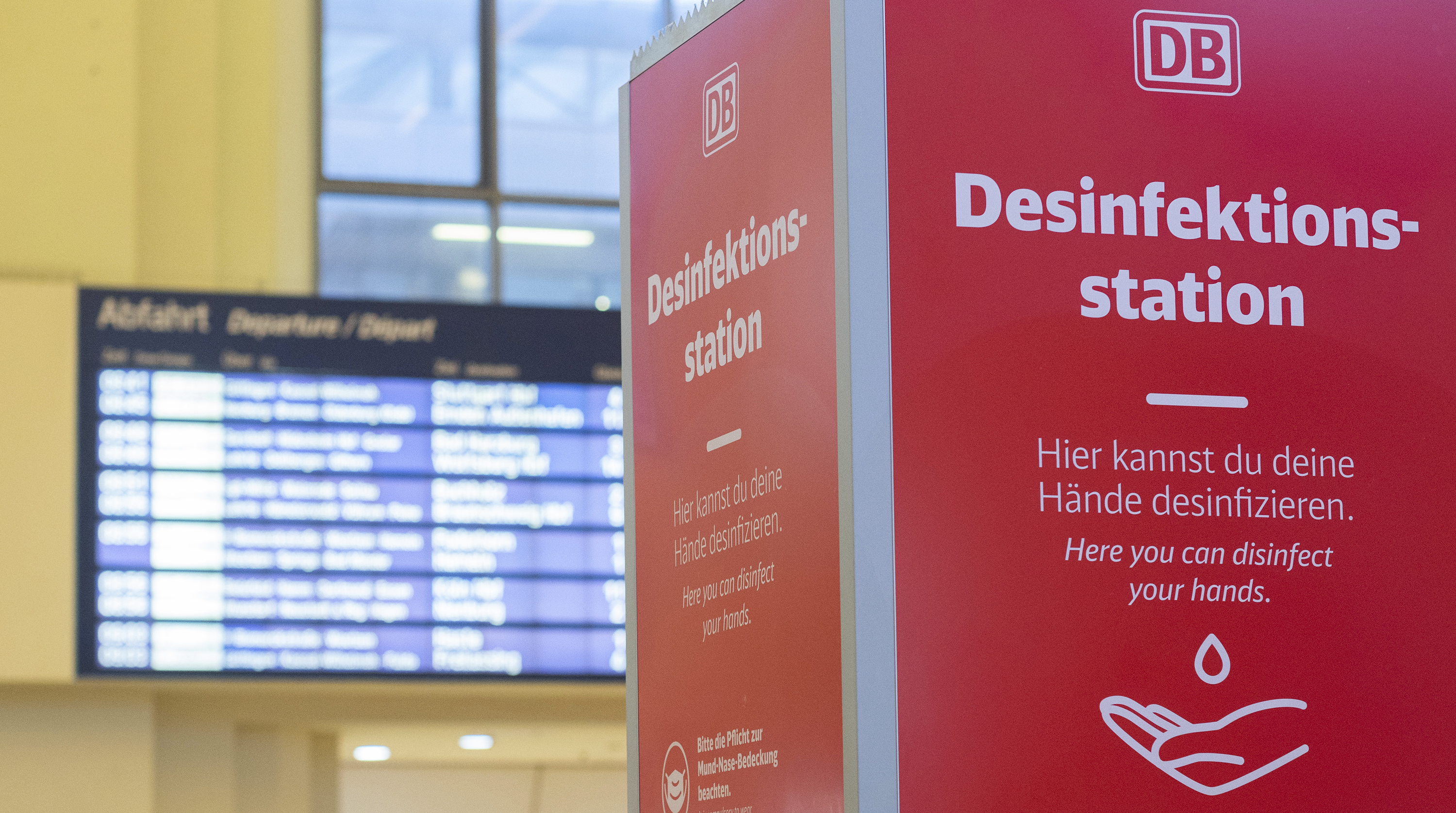  A disinfection station locates at Hanover Central Station in Hanover, Lower Saxony. The number of Covid-19 infections reported to the Robert Koch Institute within one day has exceeded the threshold of 80,000 cases in Germany for the first time.