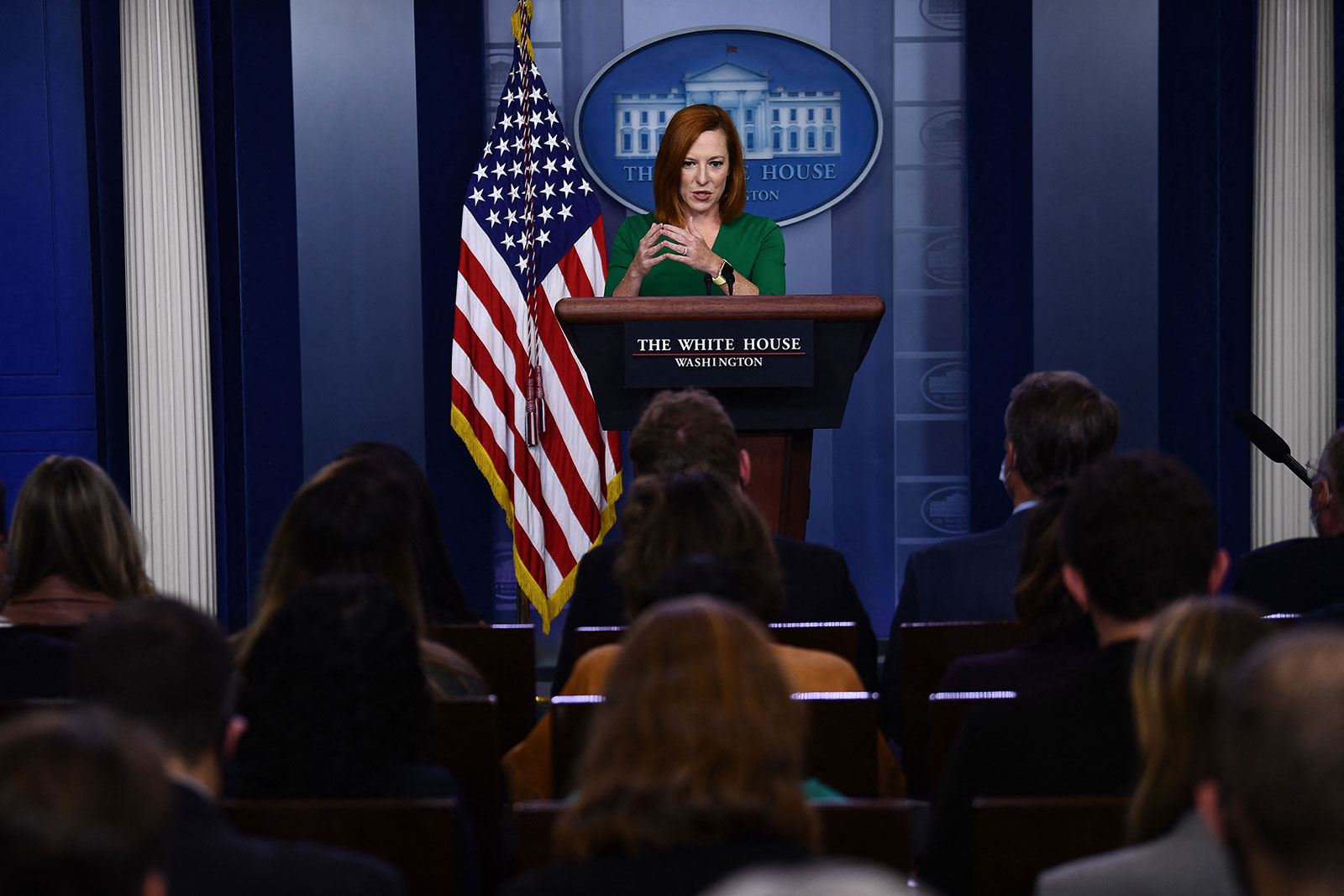 White House press secretary Jen Psaki answers questions during a press briefing on September 29.