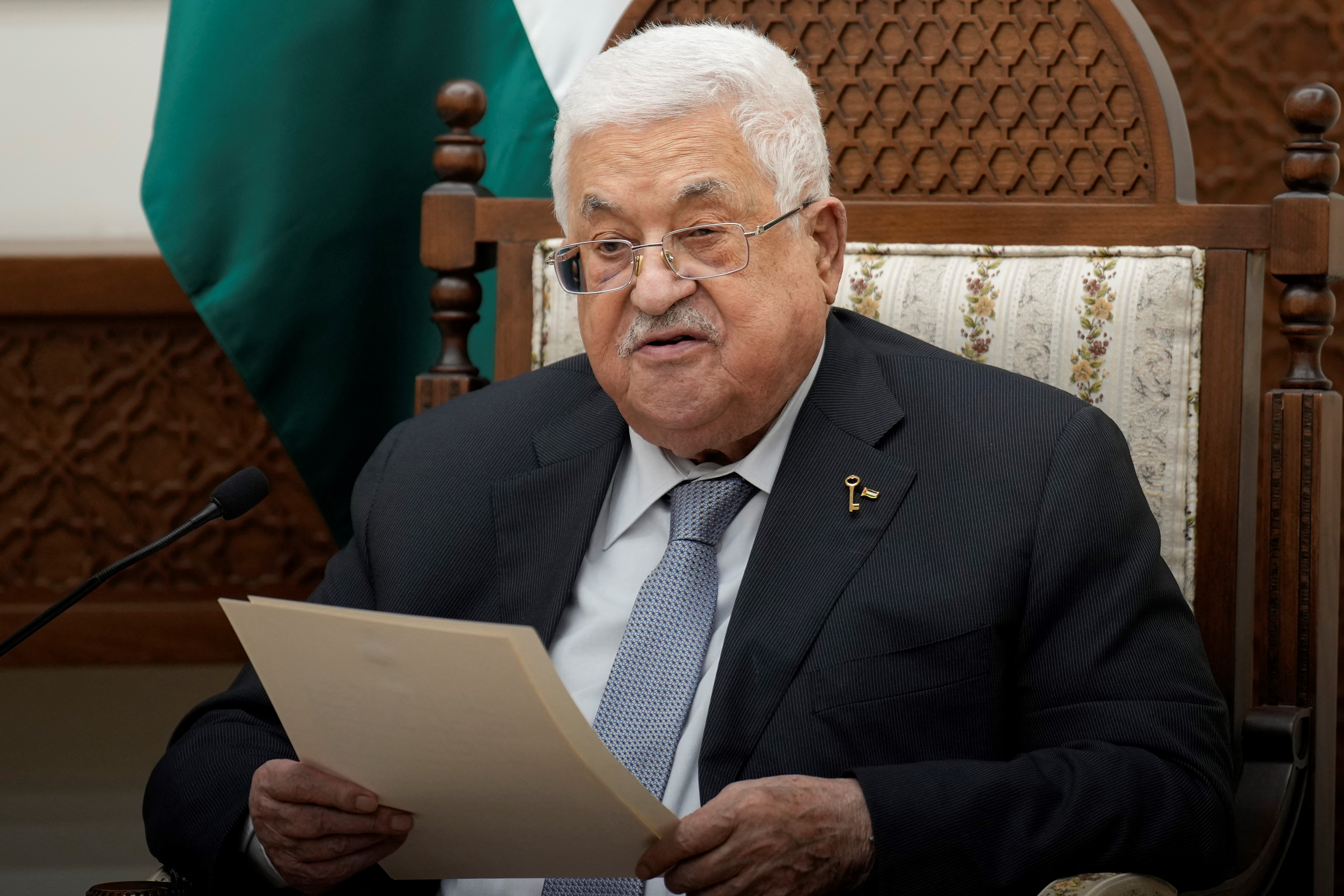 Palestinian Authority President Mahmoud Abbas speaks during a meeting in Ramallah, West Bank, on October 24.