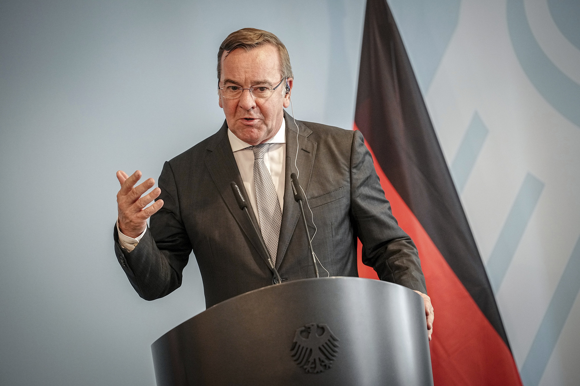 Boris Pistorius (SPD), Federal Minister of Defense, holds a press conference in Berlin, Germany, on July 10.