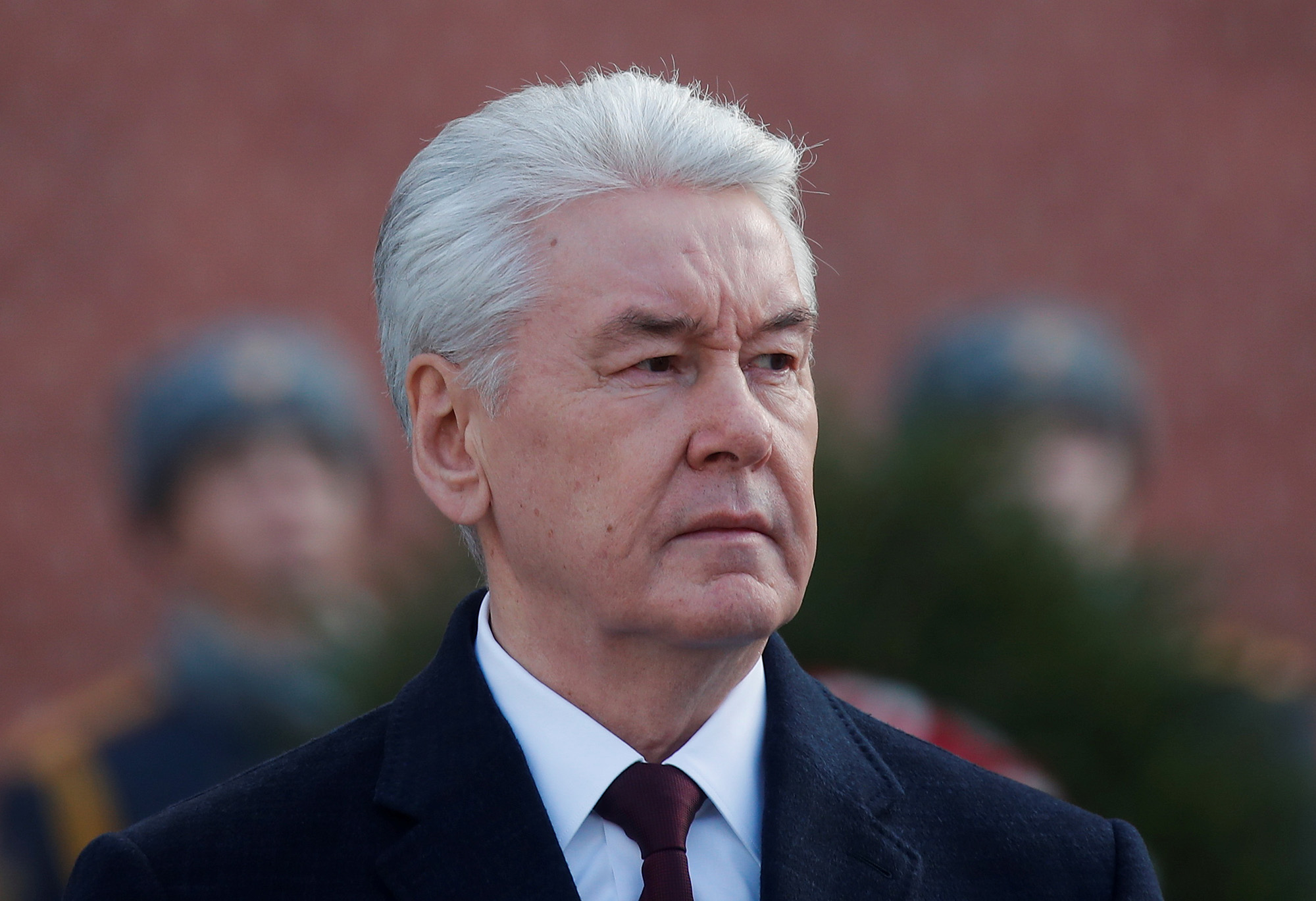 Mayor of Moscow Sergei Sobyanin attends a wreath laying ceremony in Moscow, Russia, on November 7, 2020.